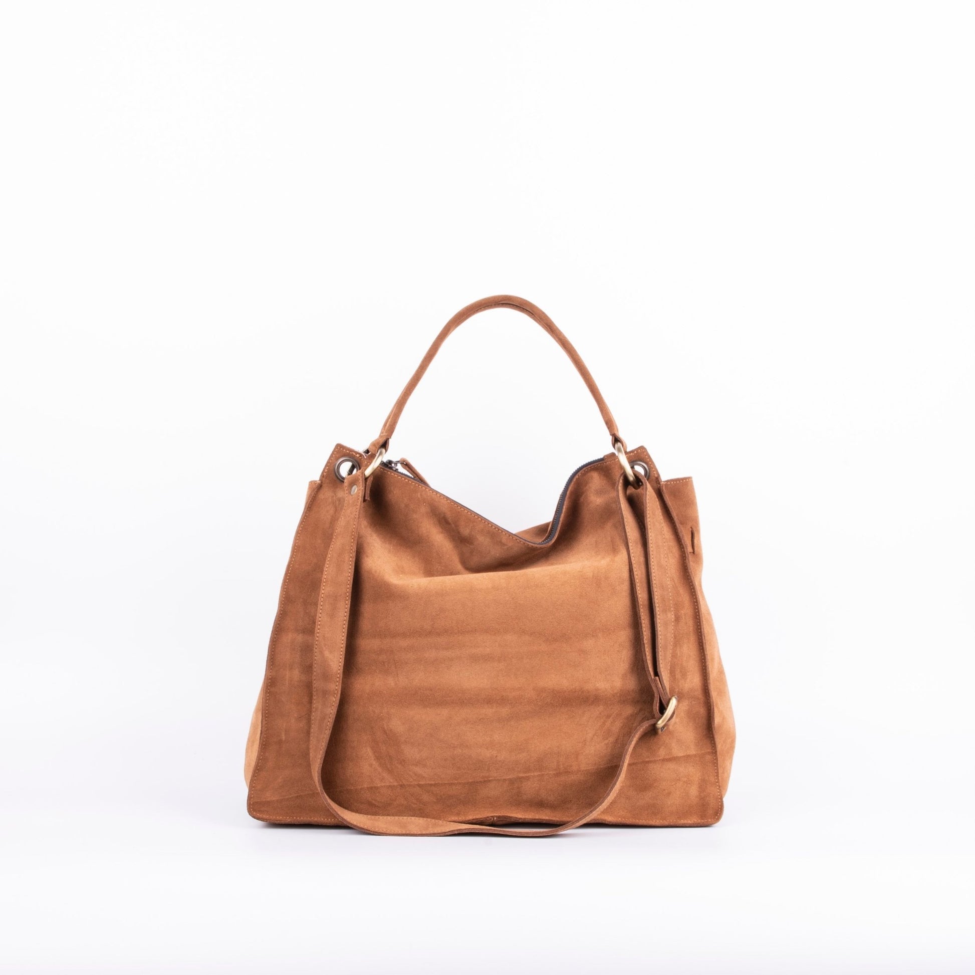 Carrie camoscio cuoio - borsa a tracolla grande in pelle scamosciata cuoio - Marta Ray
