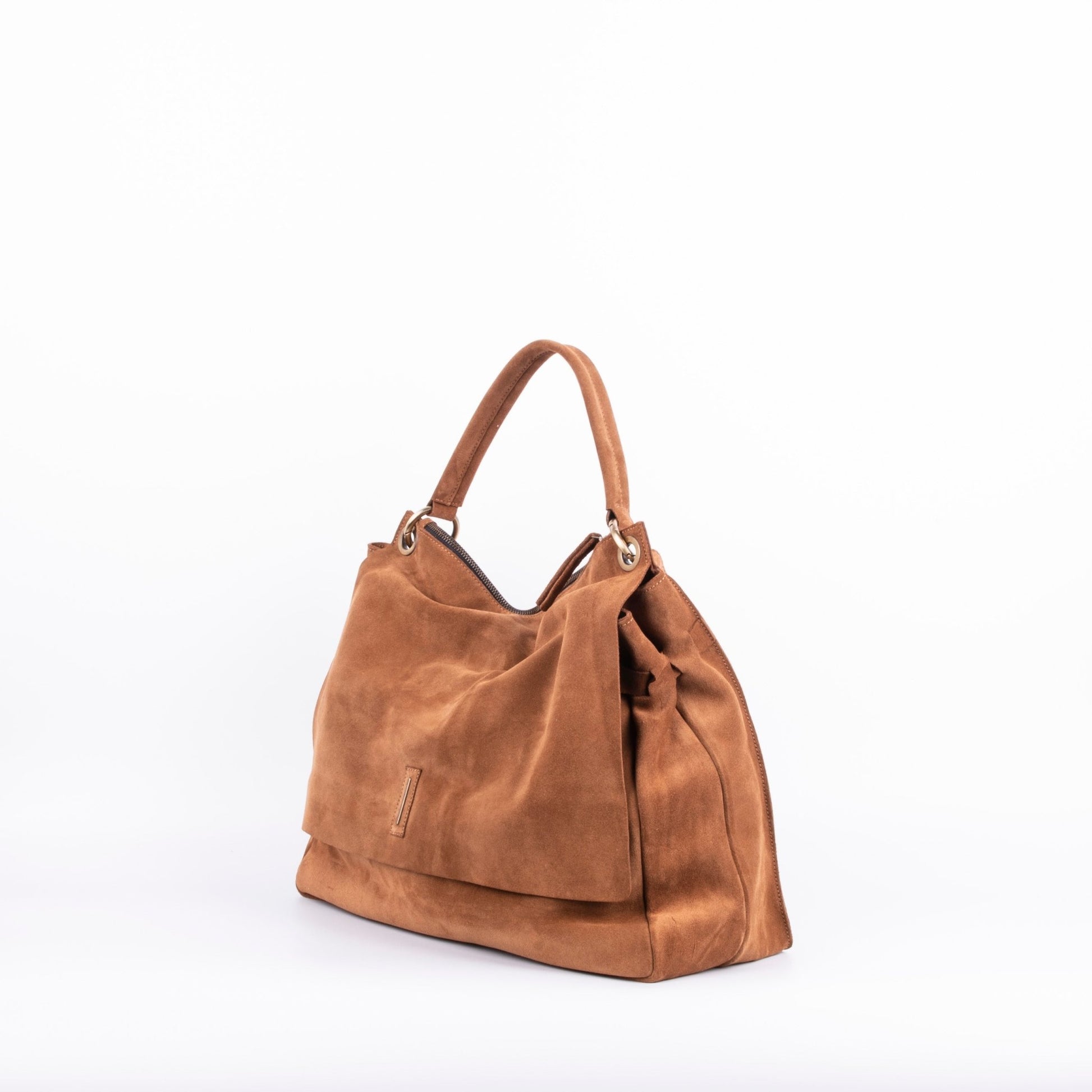Carrie camoscio cuoio - borsa a tracolla grande in pelle scamosciata cuoio - Marta Ray