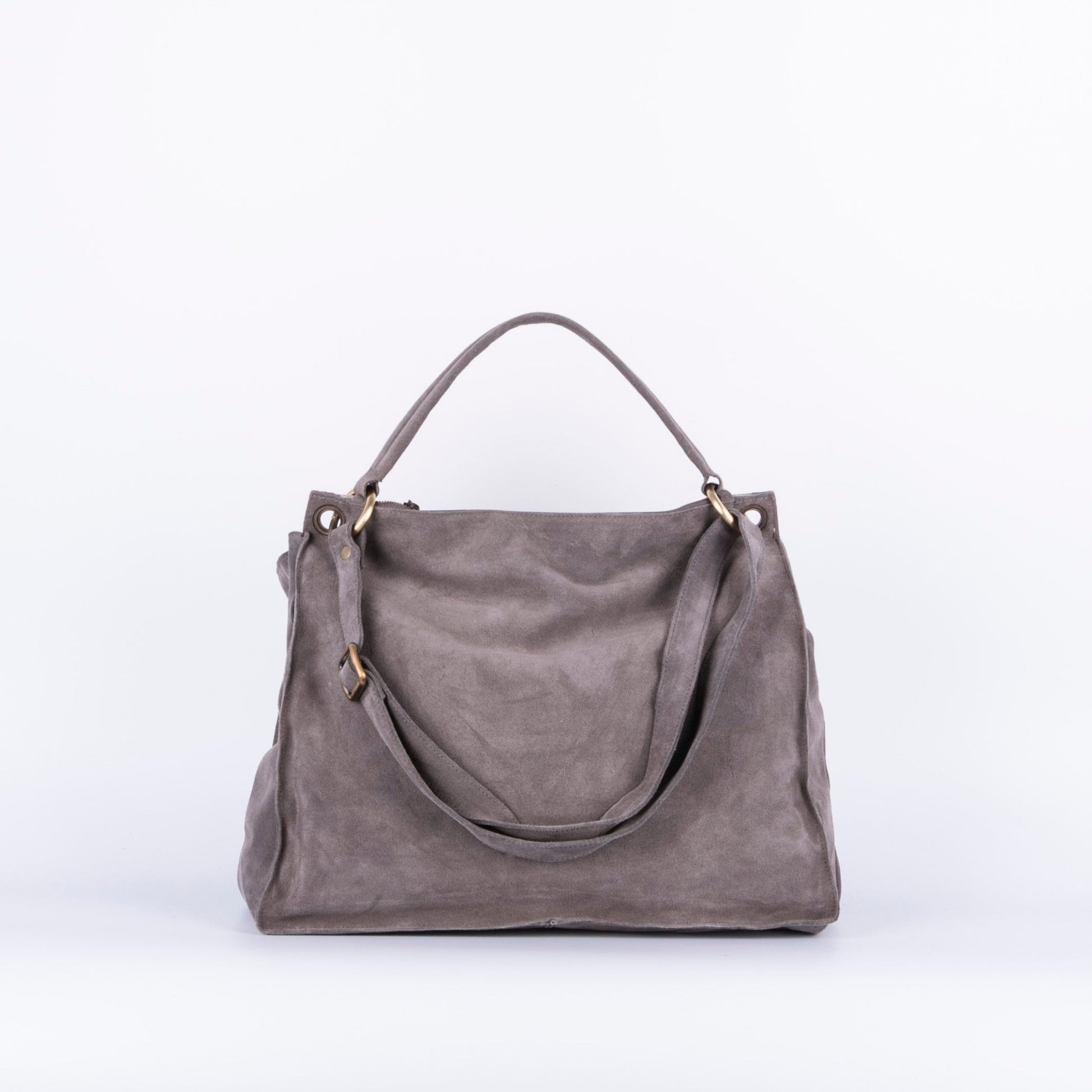 Carrie camoscio/nastro dark grey - borsa a tracolla grande in pelle scamosciata grigia - Marta Ray