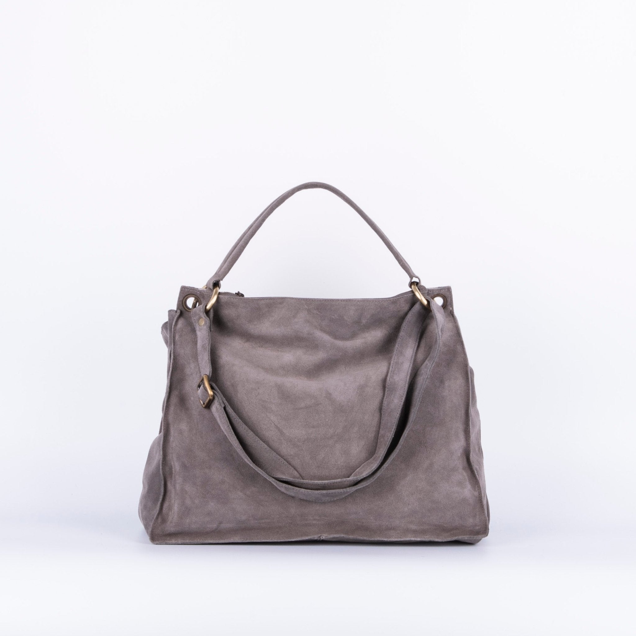 Carrie camoscio/nastro dark grey - borsa a tracolla grande in pelle scamosciata grigia - Marta Ray