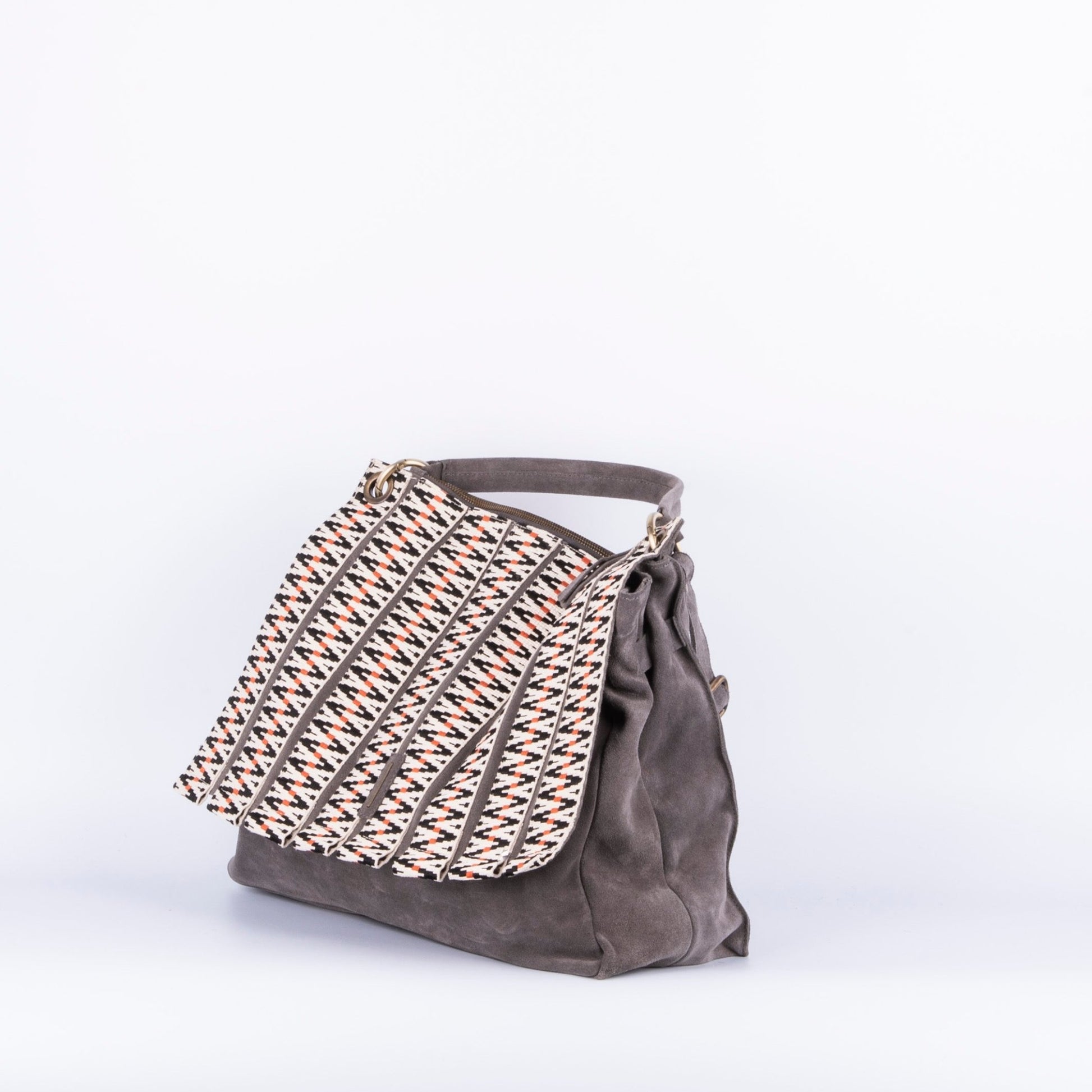Carrie camoscio/nastro dark grey - borsa a tracolla grande in pelle scamosciata grigia - Marta Ray