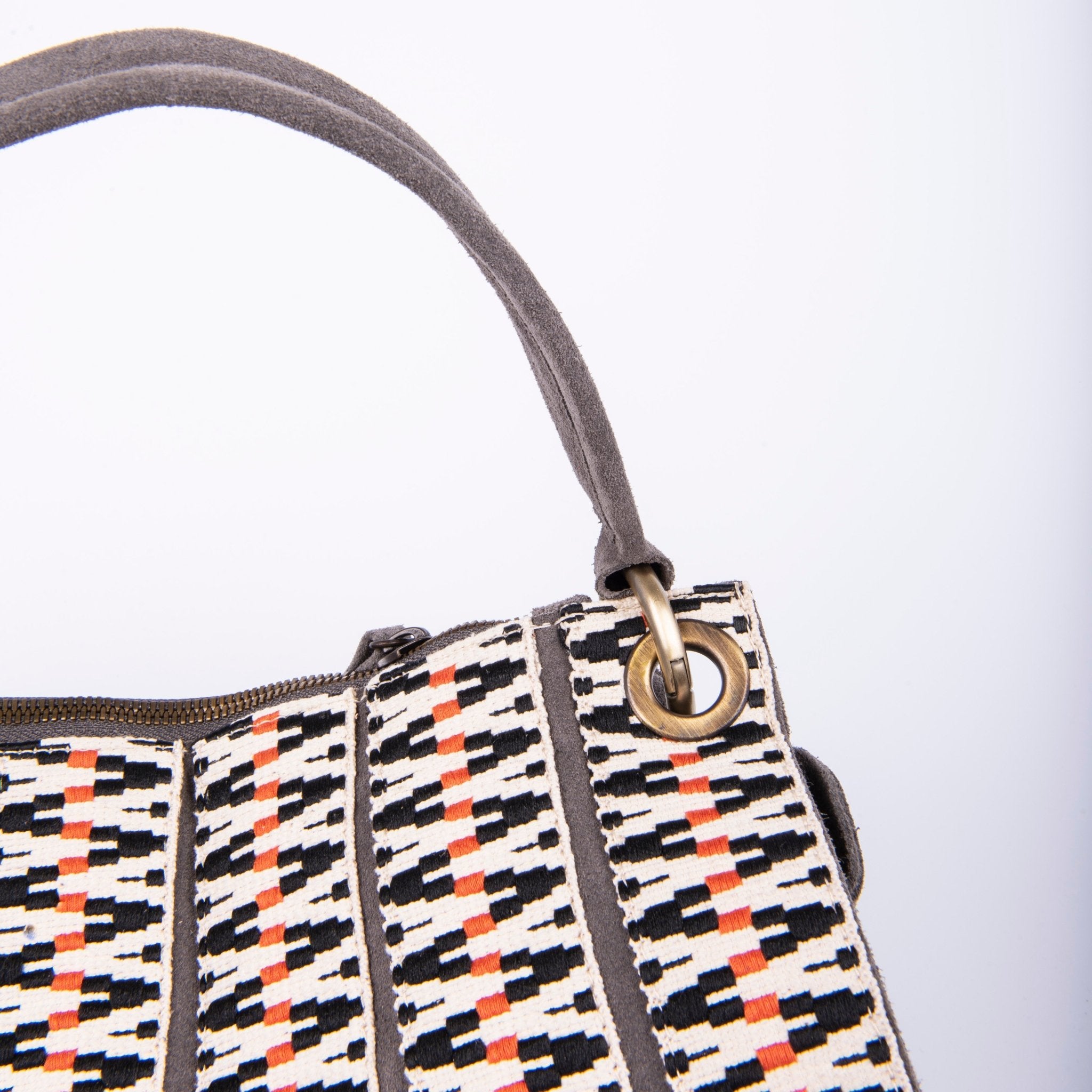 Carrie camoscio/nastro dark grey - borsa a tracolla grande in pelle scamosciata grigia - Marta Ray