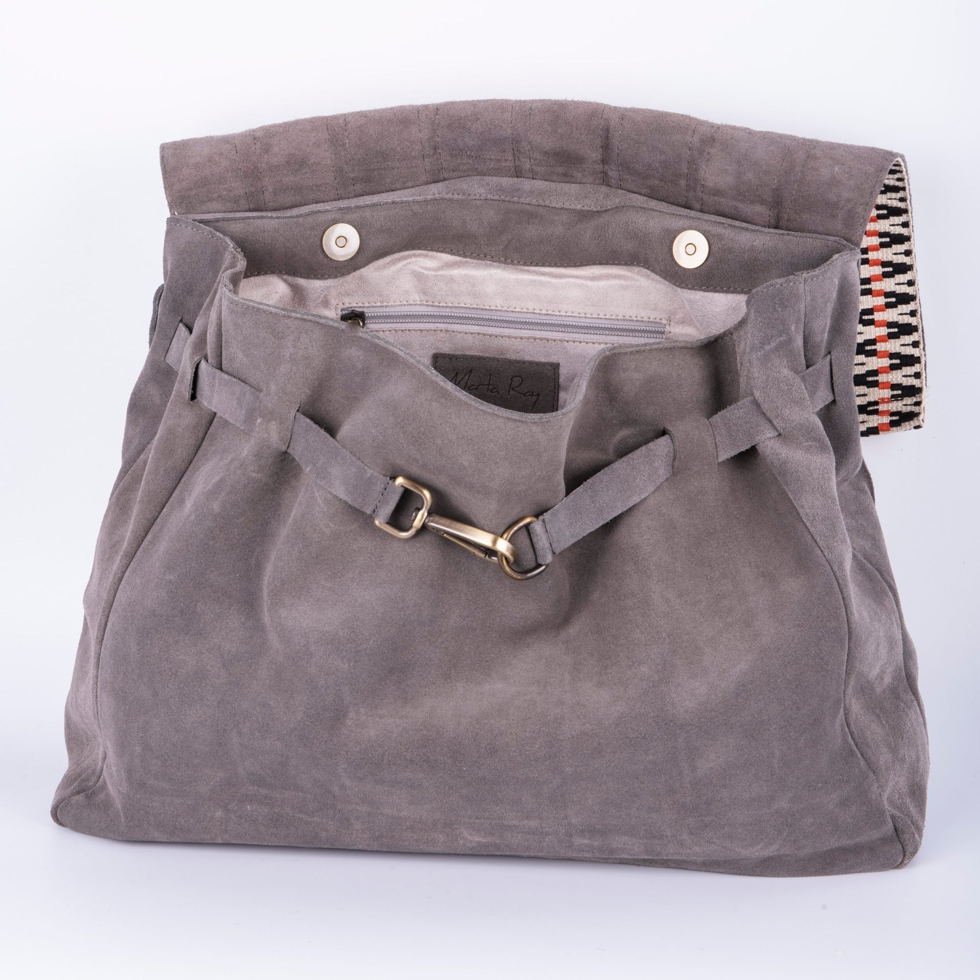 Carrie camoscio/nastro dark grey - borsa a tracolla grande in pelle scamosciata grigia - Marta Ray