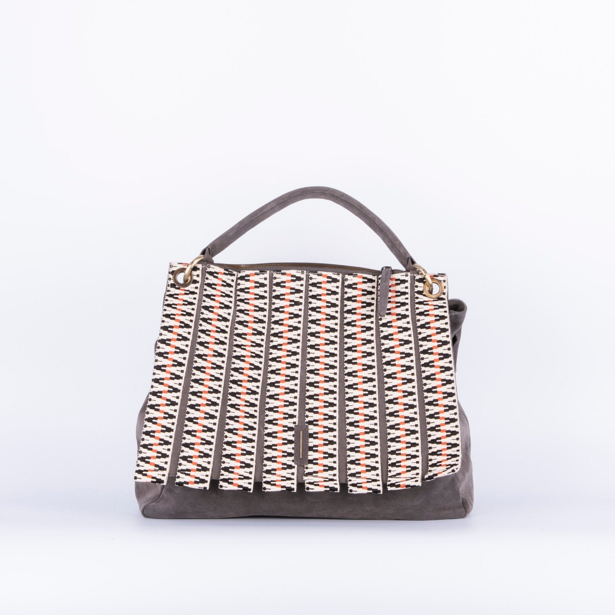 Carrie camoscio/nastro dark grey - borsa a tracolla grande in pelle scamosciata grigia - Marta Ray