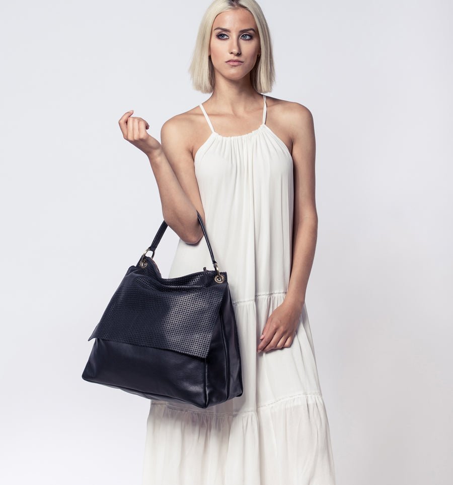 Carrie long beach ottanio - borsa a tracolla grande in pelle blu - Marta Ray