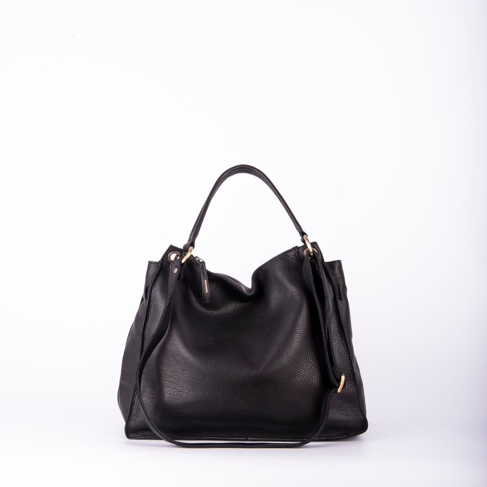 Carrie martellata nera - borsa a tracolla grande in pelle nera - Marta Ray