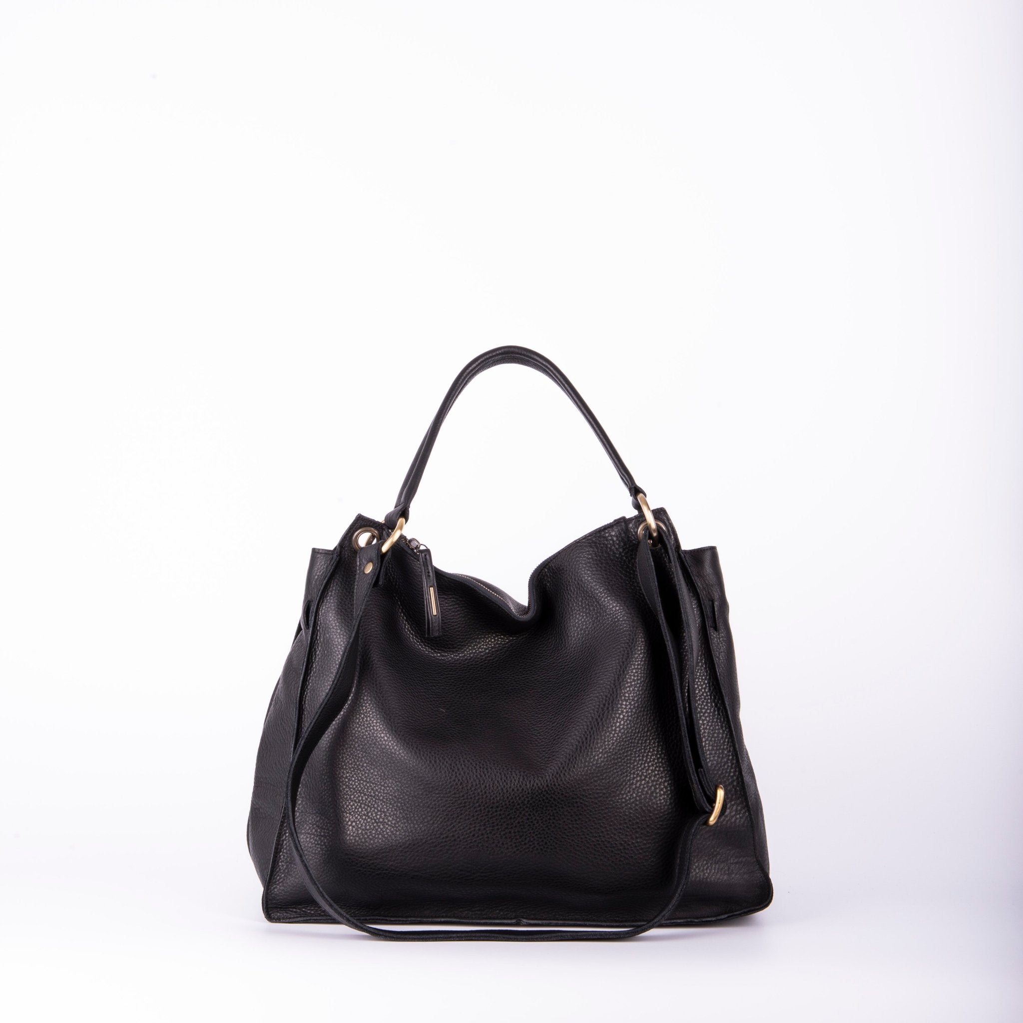 Carrie martellata nera - borsa a tracolla grande in pelle nera - Marta Ray