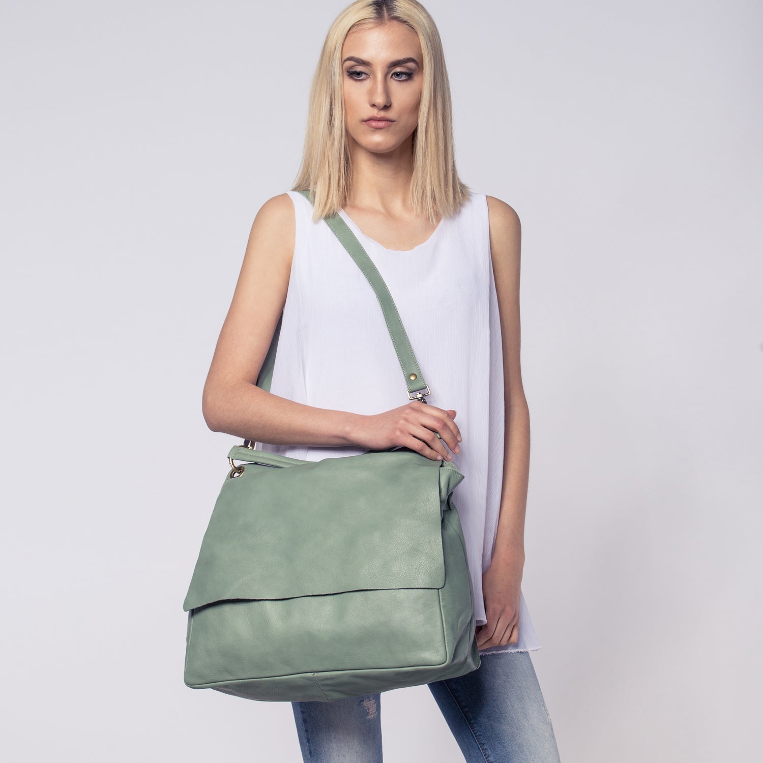 Carrie mousse cuoio inglese + nastro - borsa a tracolla in pelle marrone - Marta Ray