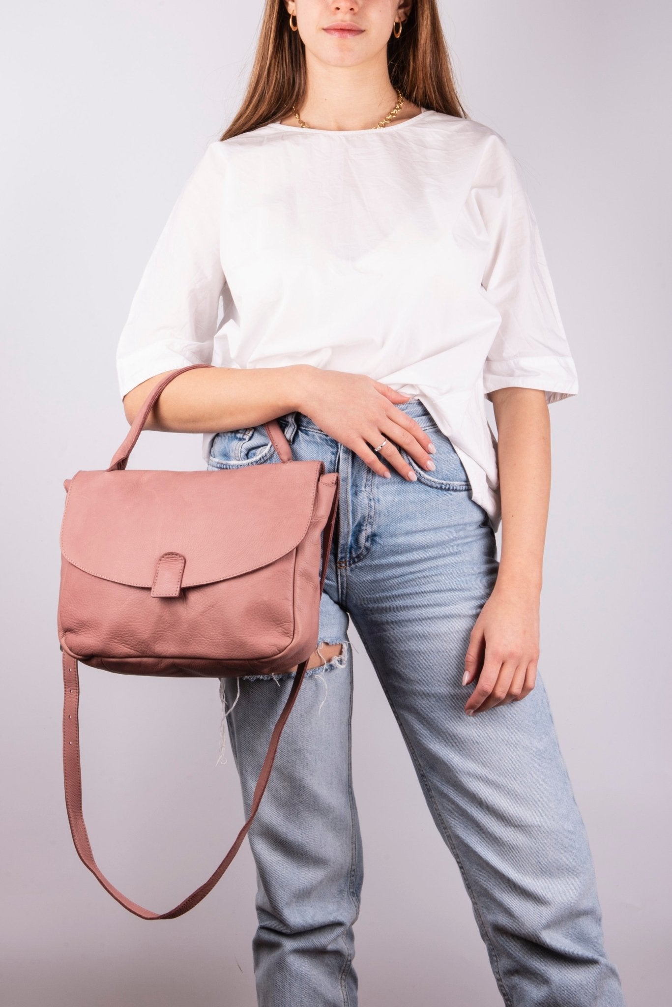 Celeste mousse panama - postina a tracolla in pelle rosa - Marta Ray
