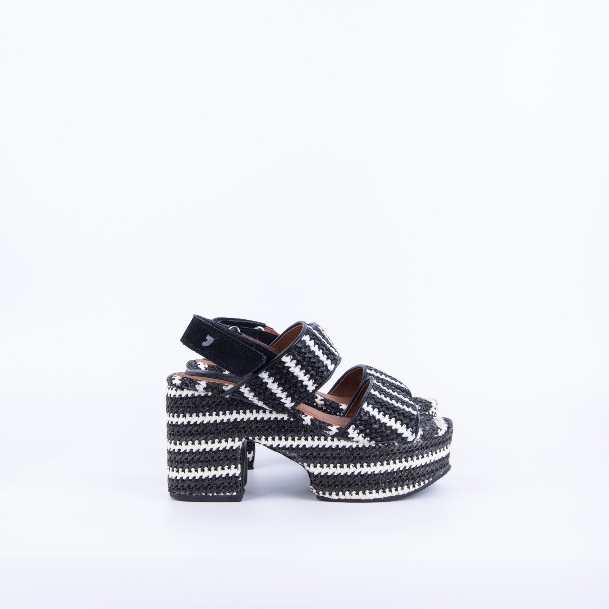 Closet GIO44090 - sandalo con zeppa in pelle intrecciata bianca e nera - Marta Ray