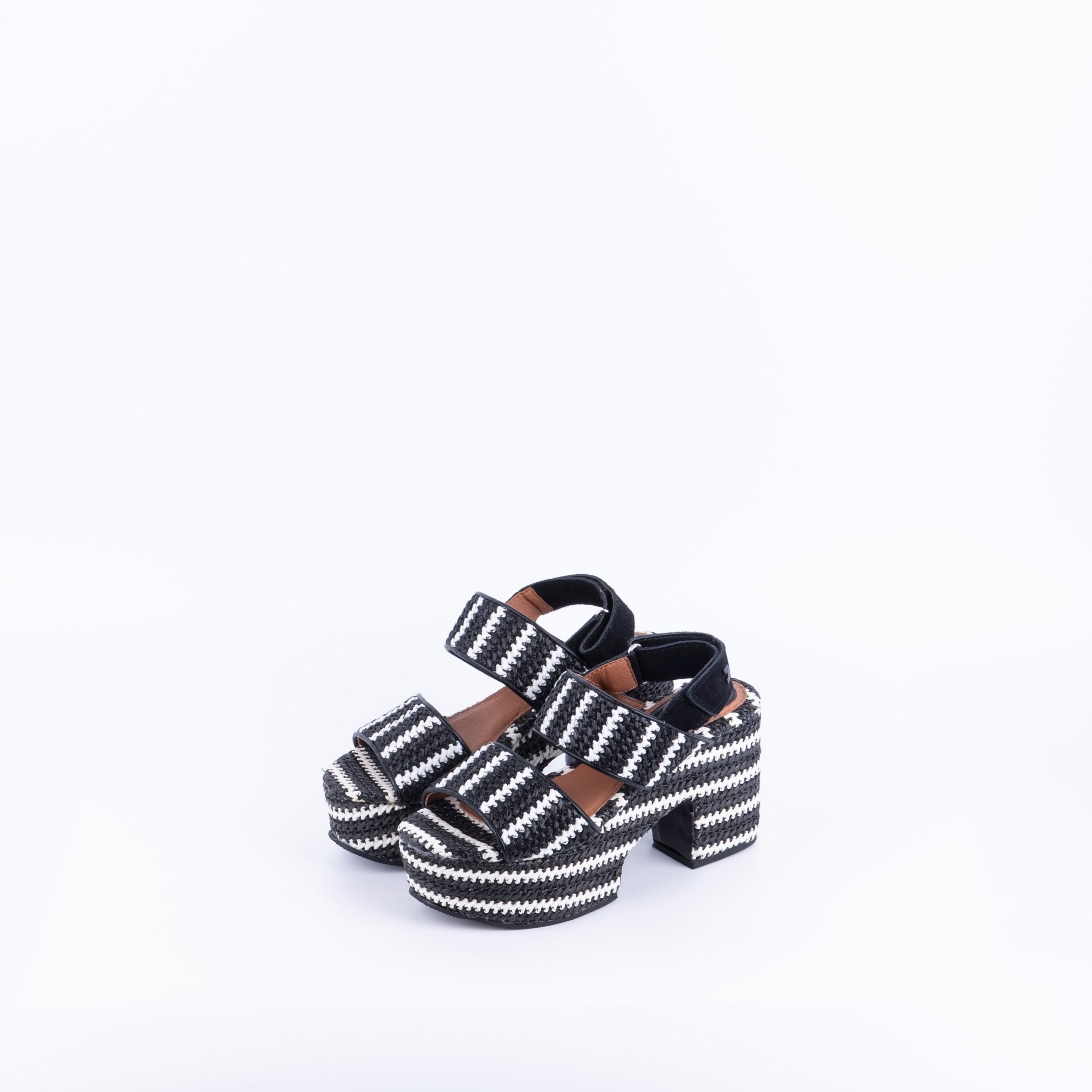 Closet GIO44090 - sandalo con zeppa in pelle intrecciata bianca e nera - Marta Ray