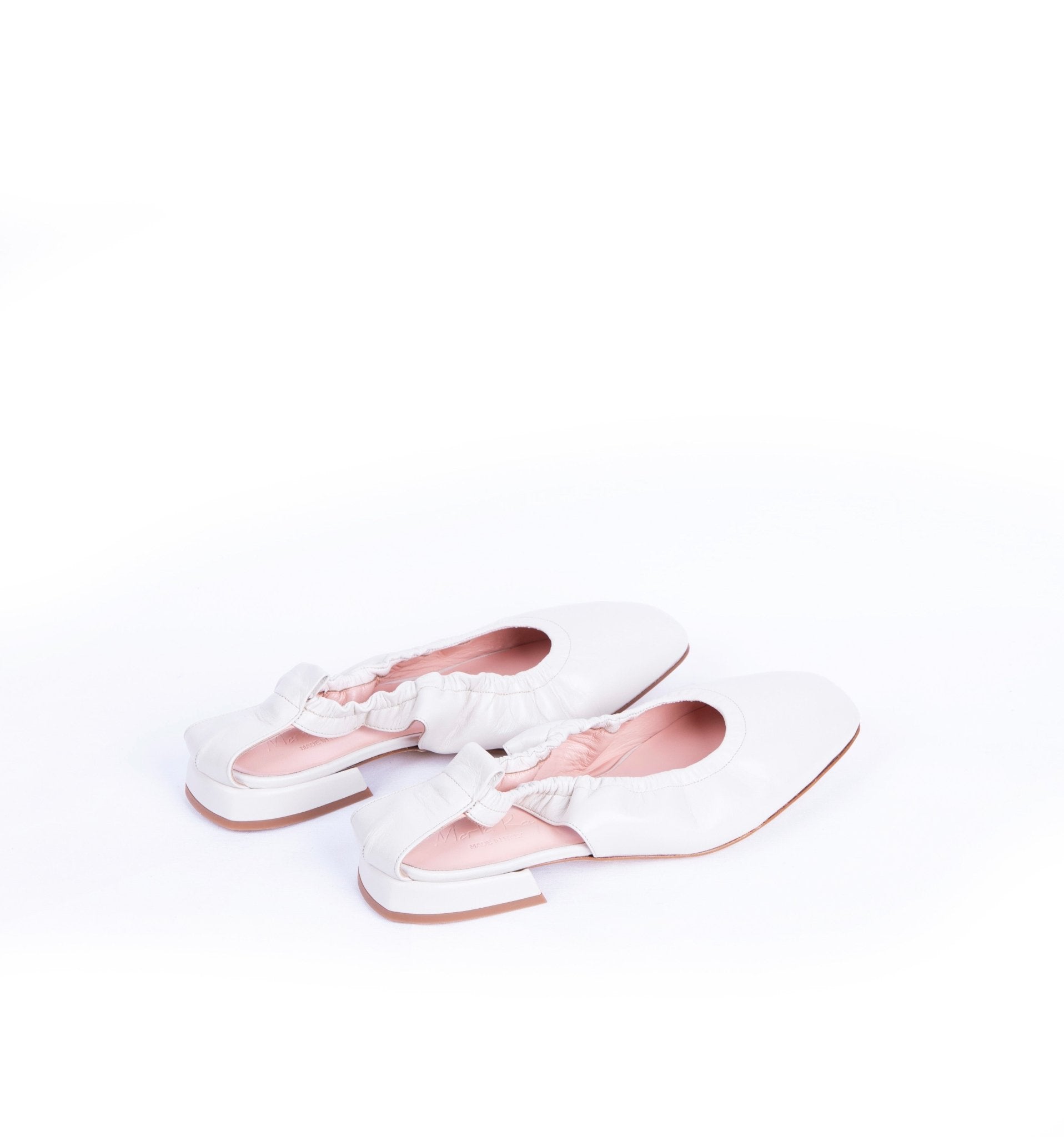 Eichi T2a nappa gesso - ballerina semi-aperta con tacco in pelle bianca - Marta Ray