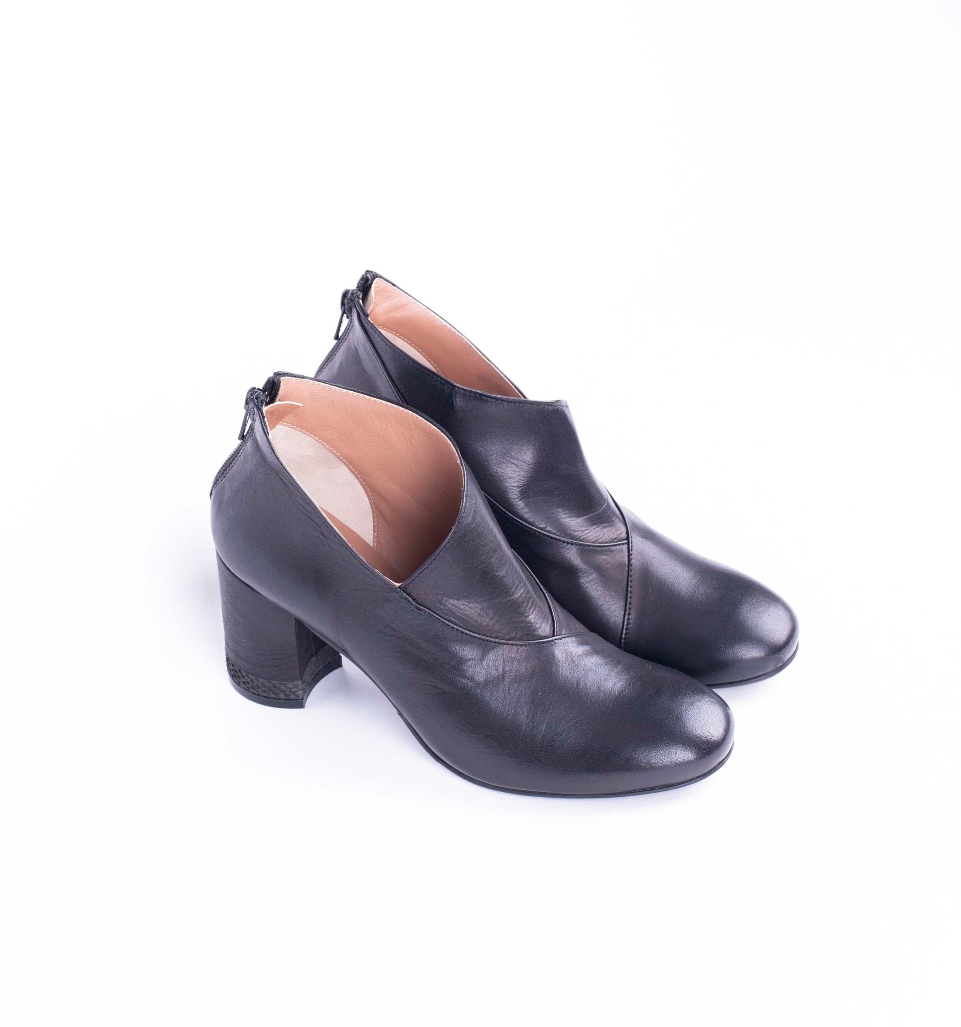 Ermione T7 salmone + cerato S. nero + C. nero - scarpa con tacco in pelle nera - Marta Ray