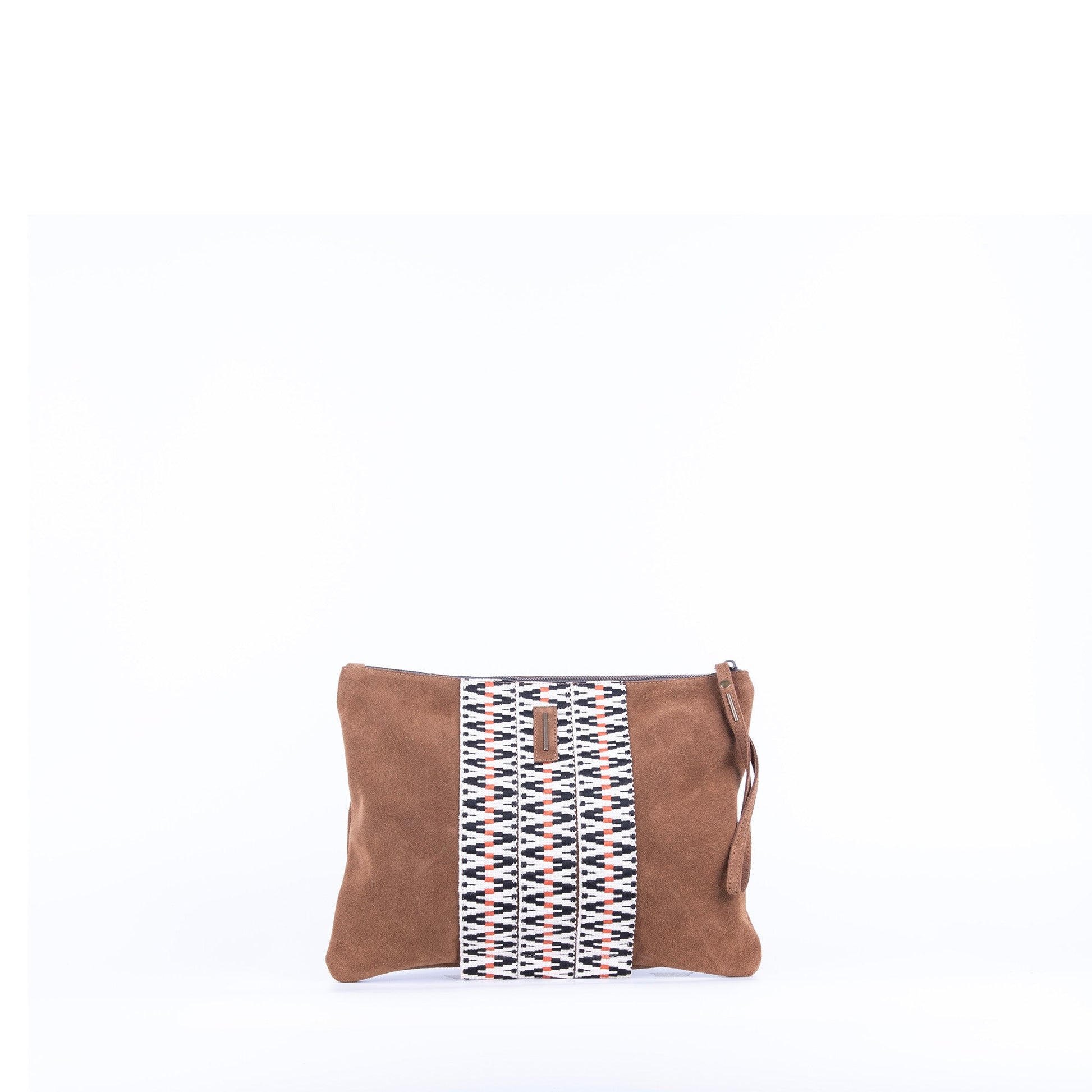 Ester camoscio+nastro boho cuoio - piattina a tracolla in pelle marrone - Marta Ray