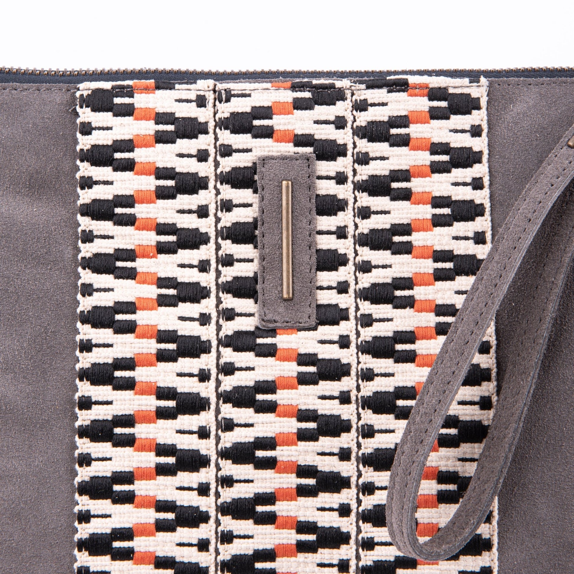 Ester camoscio+nastro boho dark grey - piattina a tracolla in pelle grigia - Marta Ray