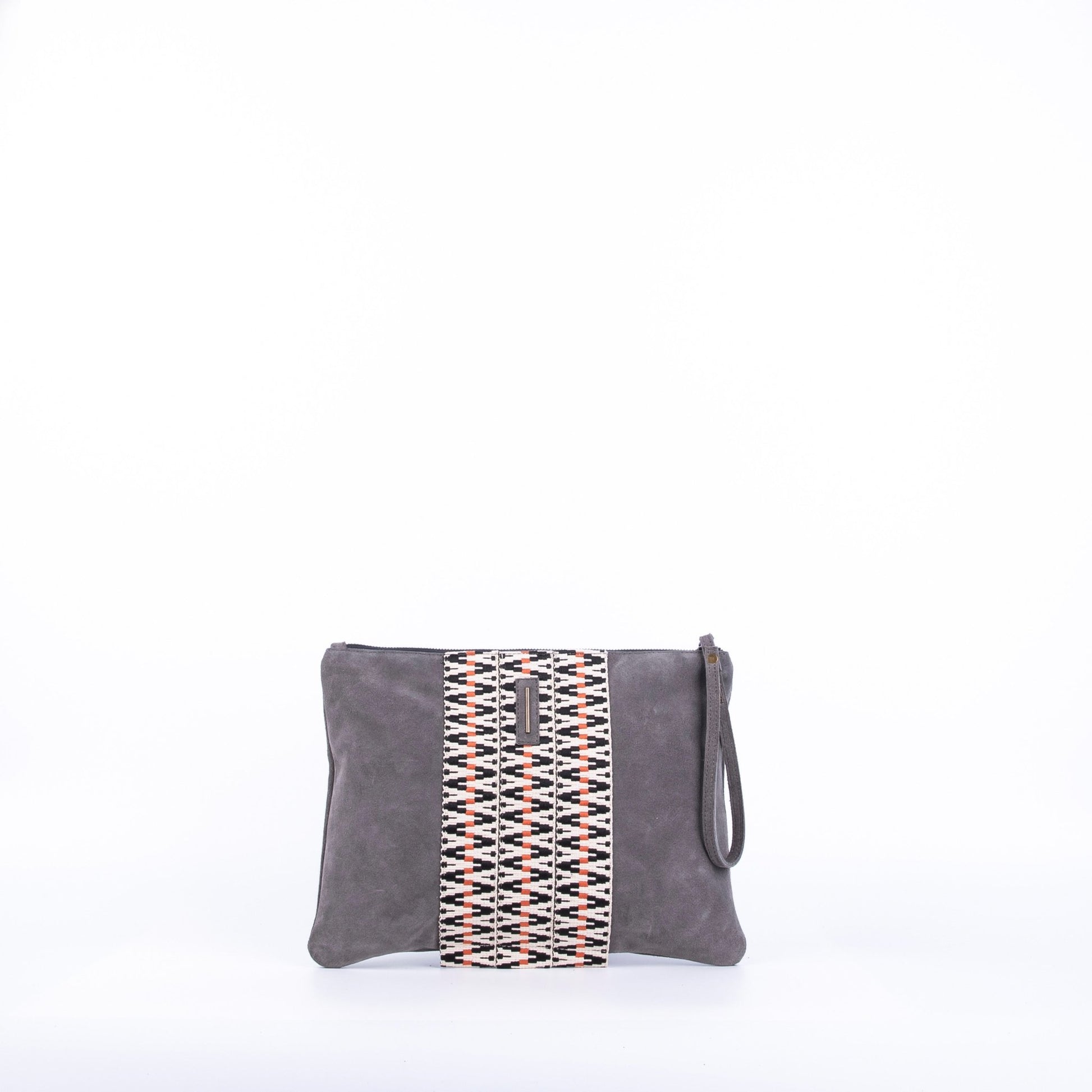Ester camoscio+nastro boho dark grey - piattina a tracolla in pelle grigia - Marta Ray