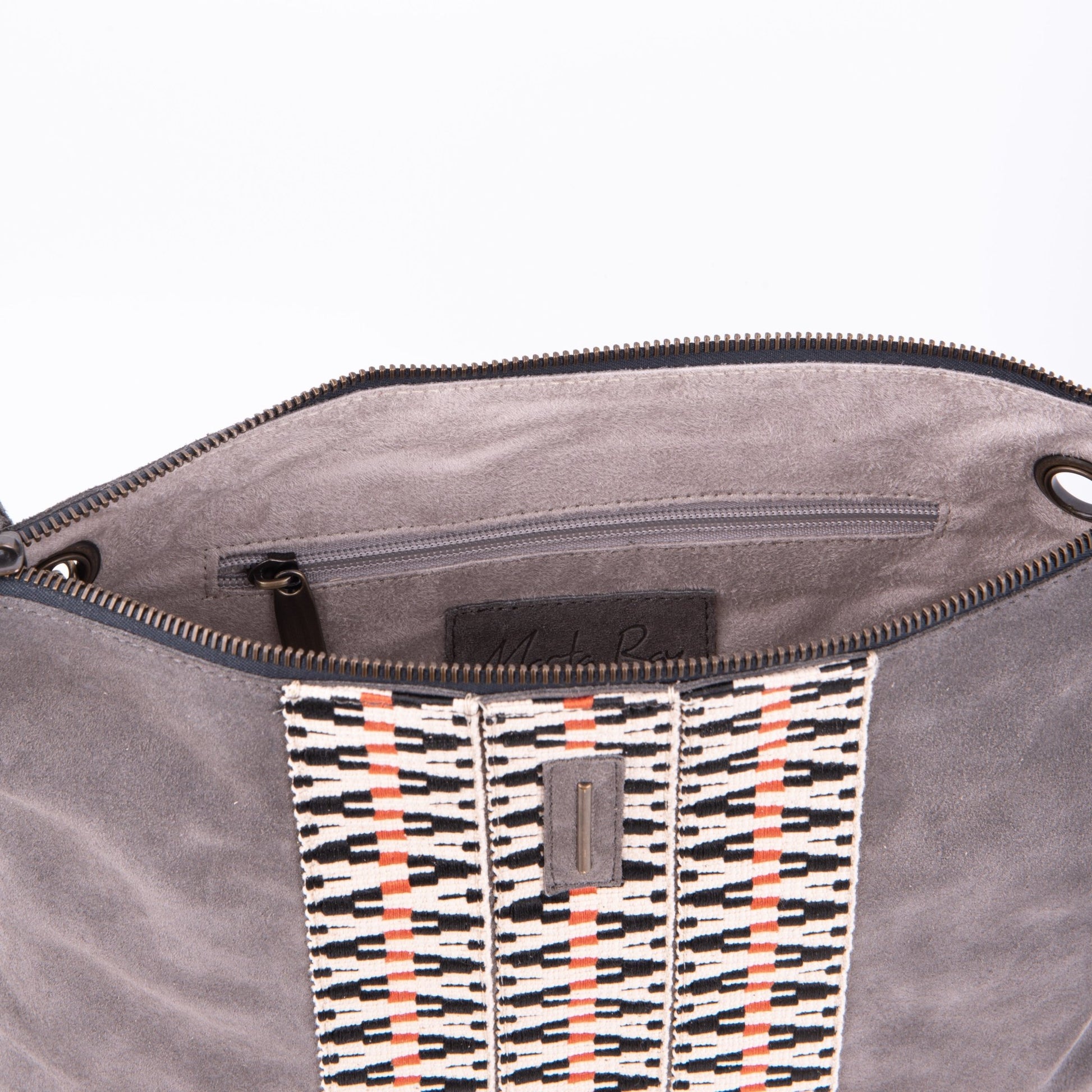 Ester camoscio+nastro boho dark grey - piattina a tracolla in pelle grigia - Marta Ray