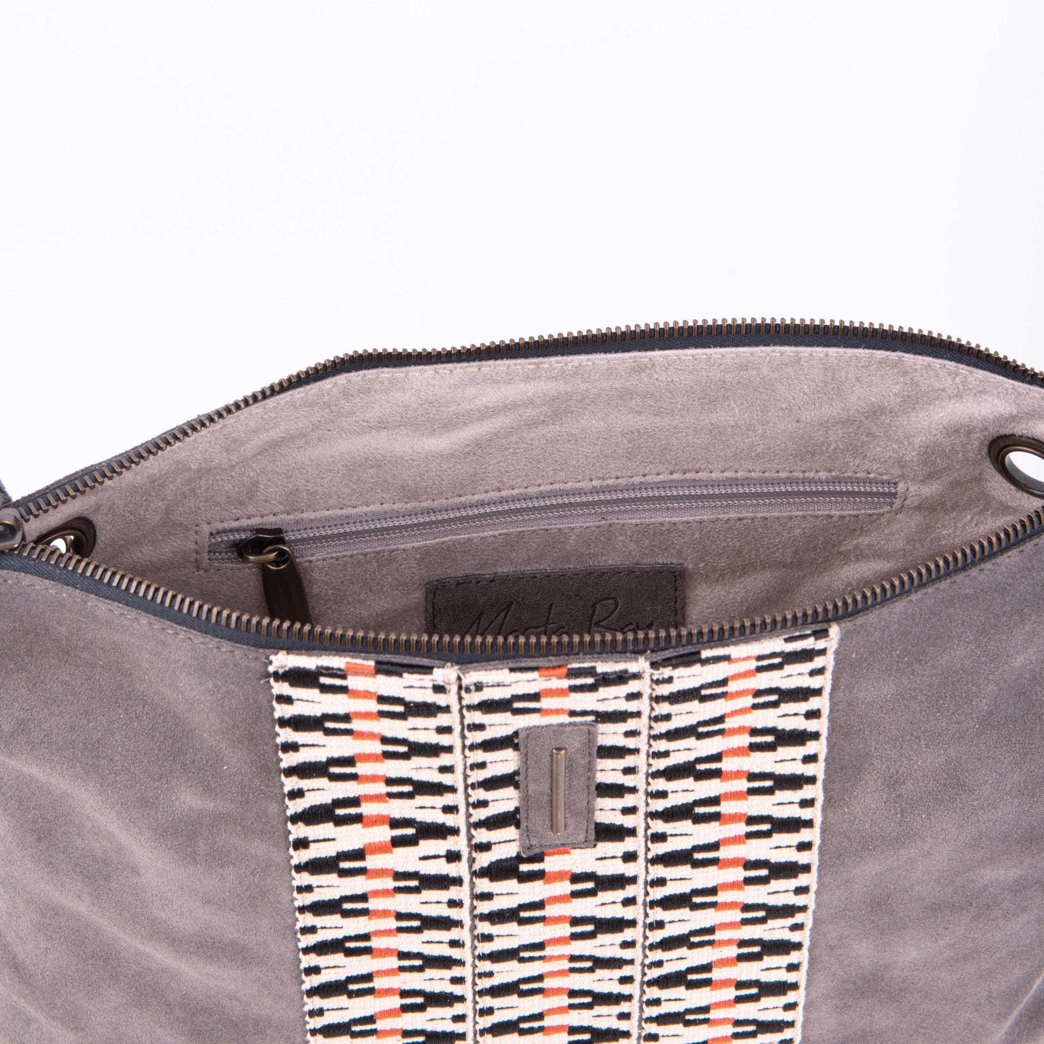 Ester camoscio+nastro boho dark grey - piattina a tracolla in pelle grigia - Marta Ray