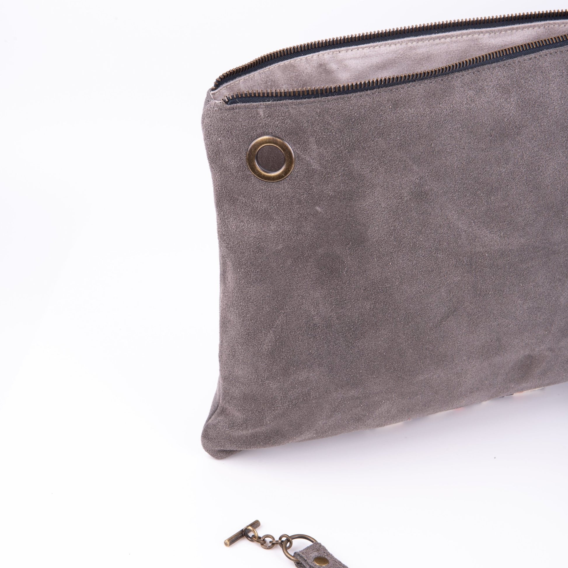 Ester camoscio+nastro boho dark grey - piattina a tracolla in pelle grigia - Marta Ray