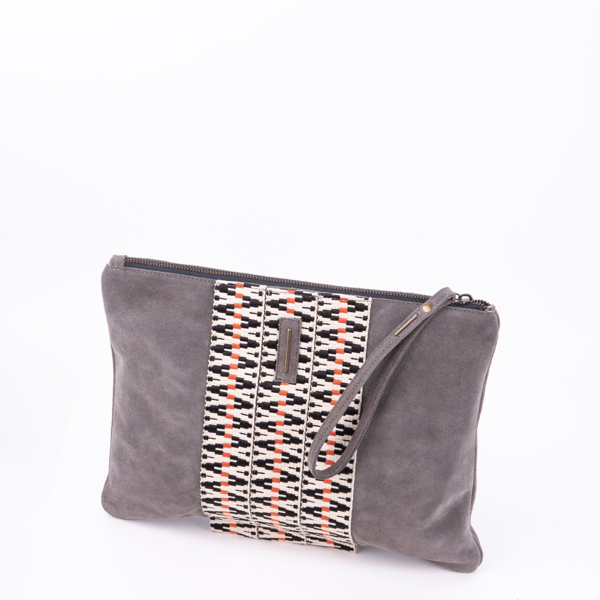 Ester camoscio+nastro boho dark grey - piattina a tracolla in pelle grigia - Marta Ray