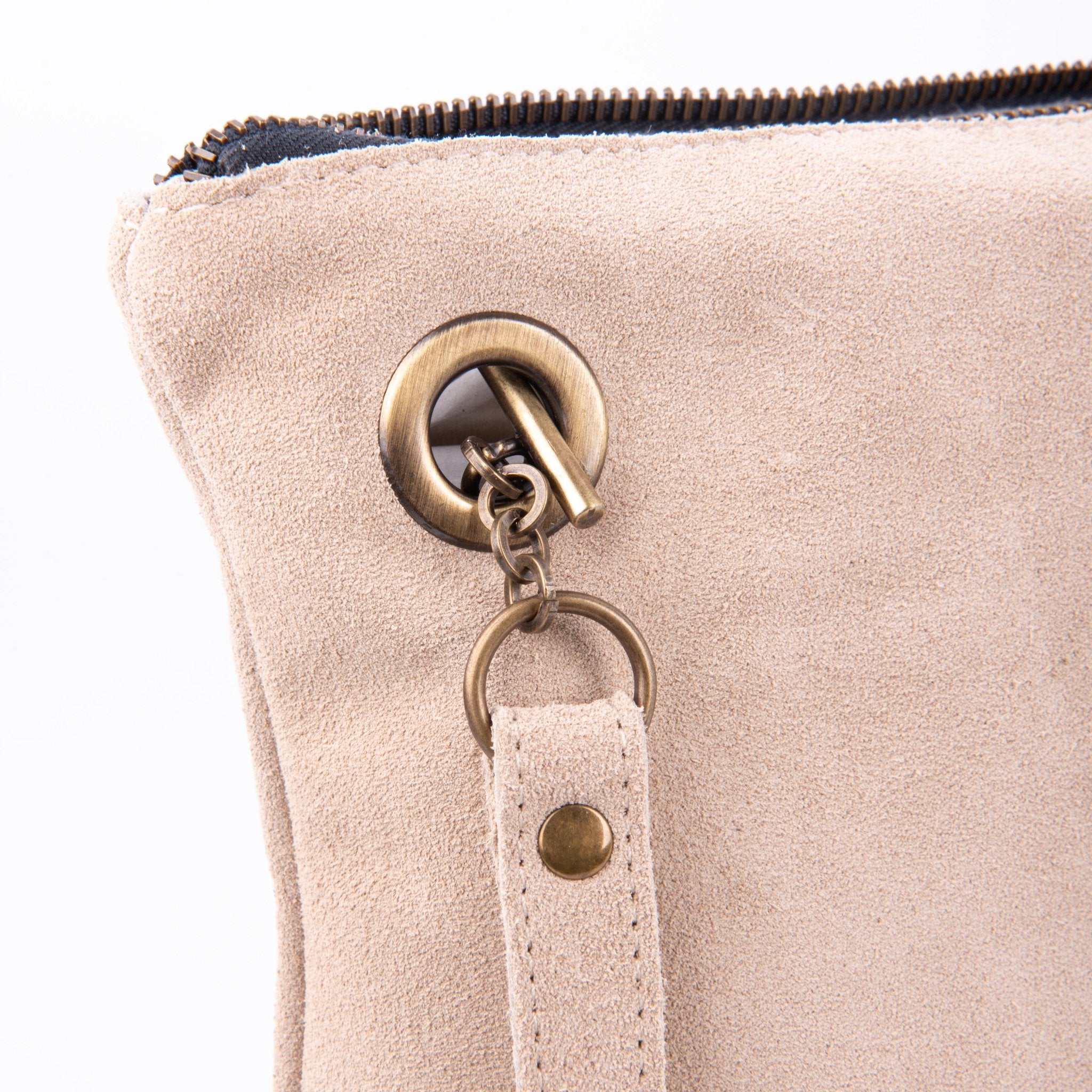 Ester camoscio+nastro boho naturale- piattina a tracolla in pelle beige - Marta Ray