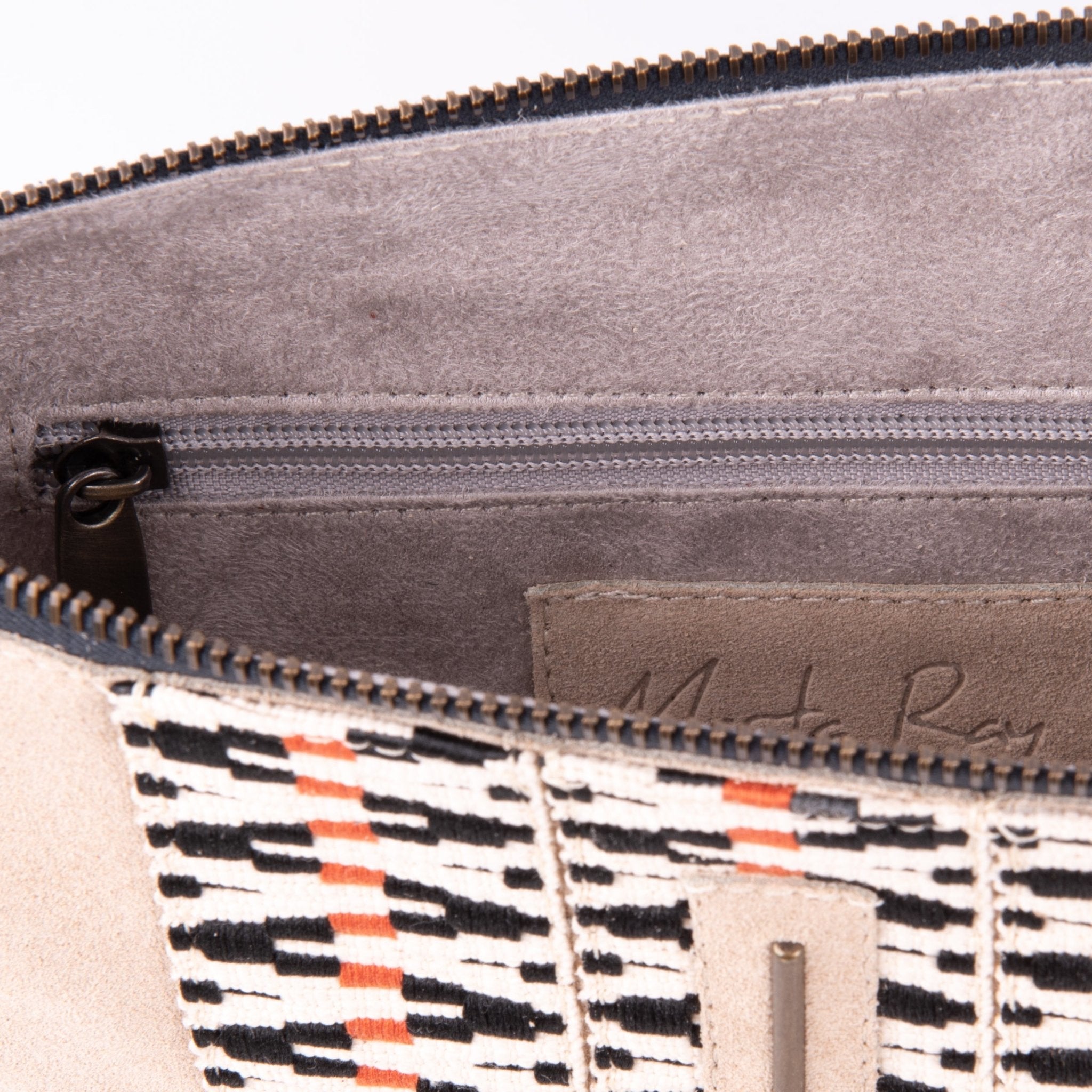 Ester camoscio+nastro boho naturale- piattina a tracolla in pelle beige - Marta Ray