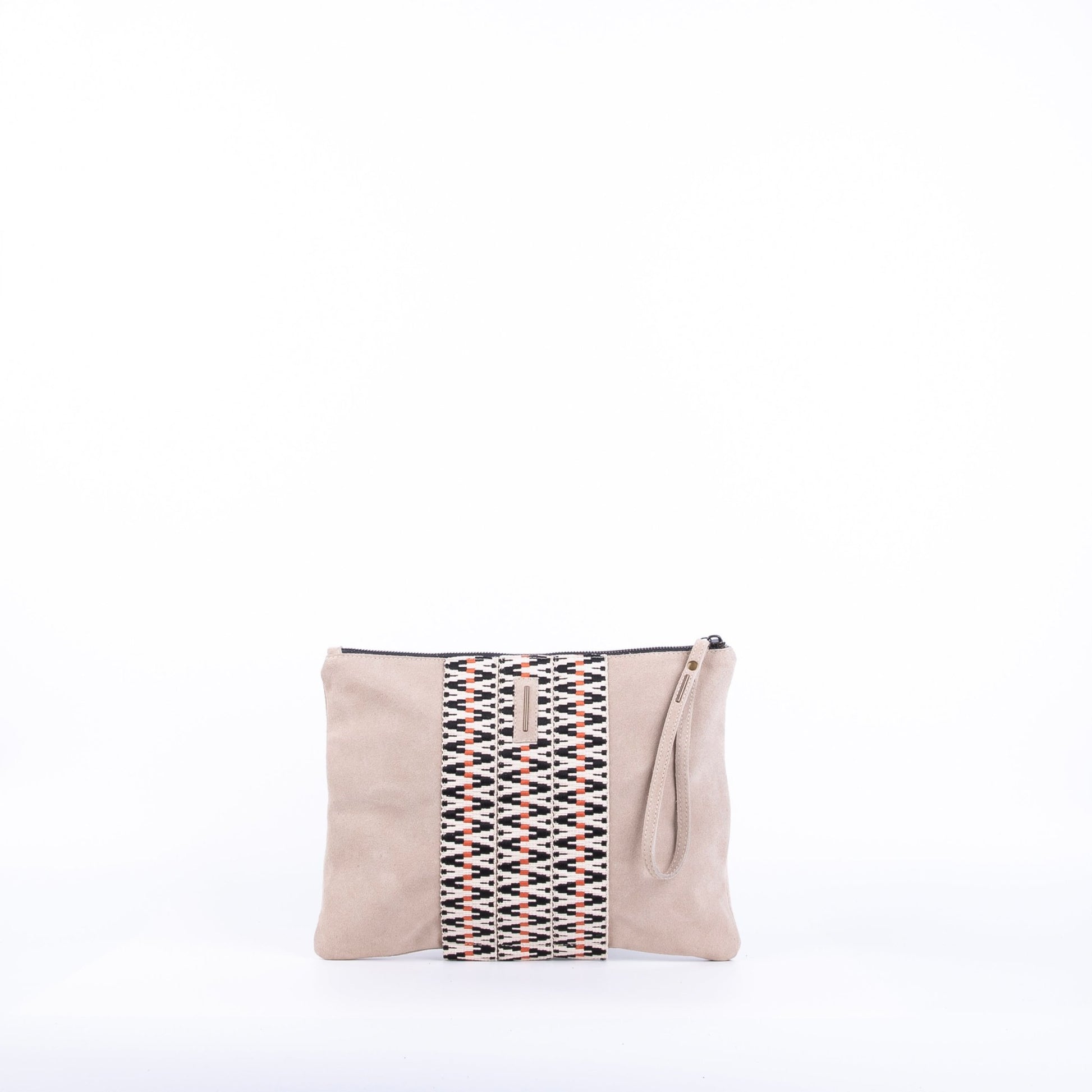 Ester camoscio+nastro boho naturale- piattina a tracolla in pelle beige - Marta Ray