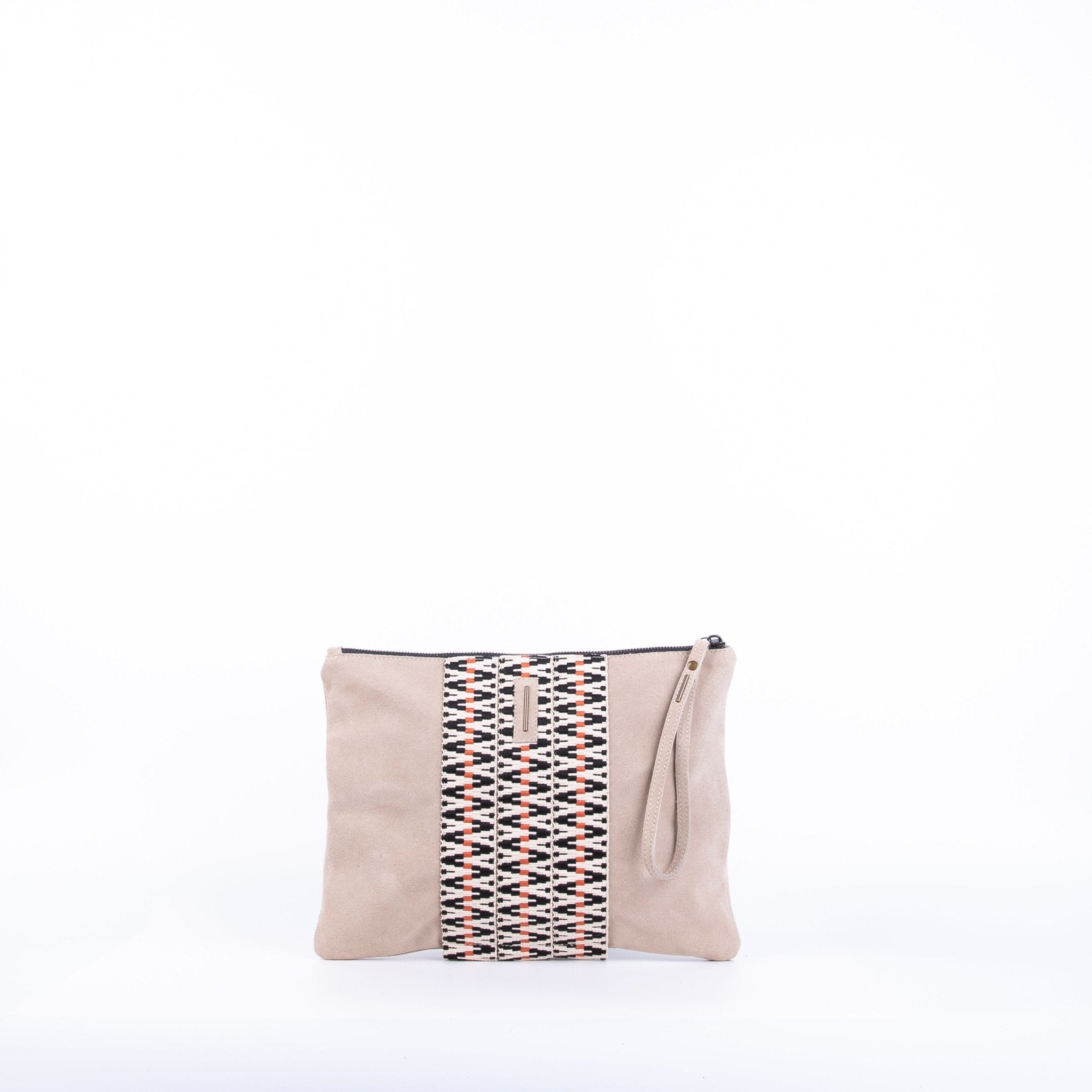Ester camoscio+nastro boho naturale- piattina a tracolla in pelle beige - Marta Ray