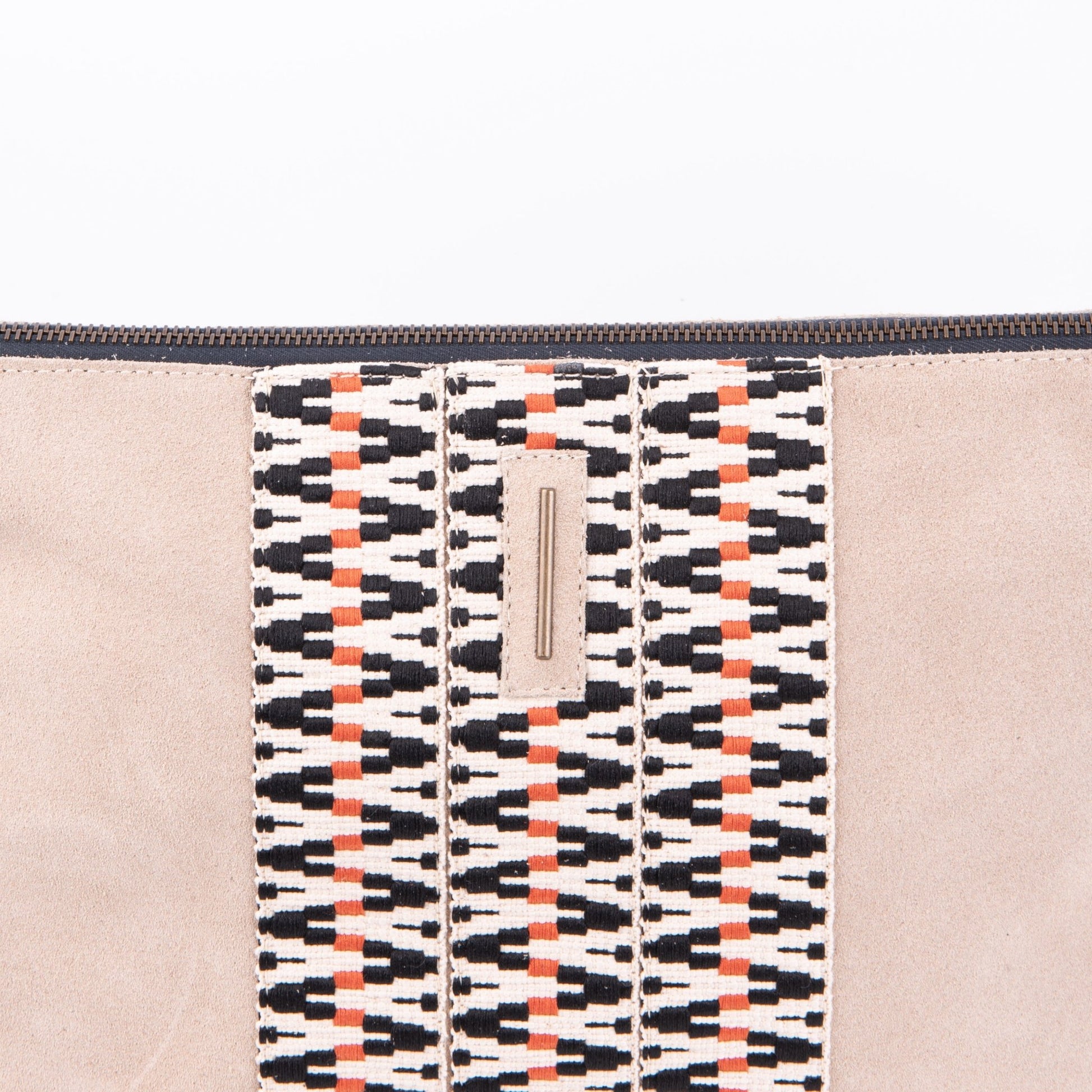Ester camoscio+nastro boho naturale- piattina a tracolla in pelle beige - Marta Ray