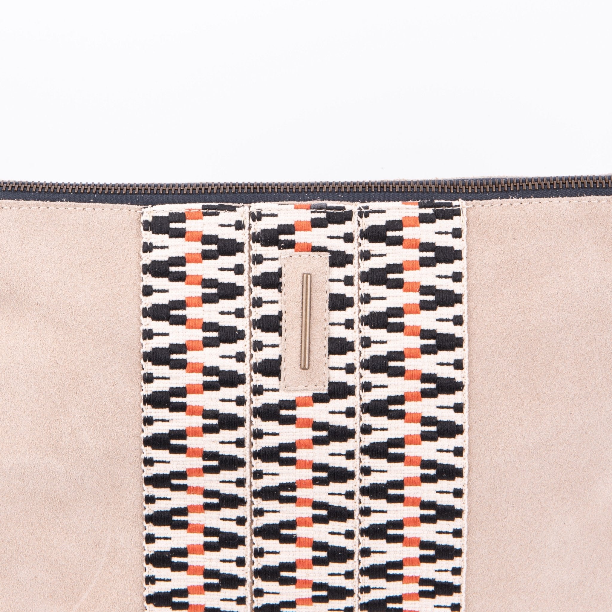 Ester camoscio+nastro boho naturale- piattina a tracolla in pelle beige - Marta Ray