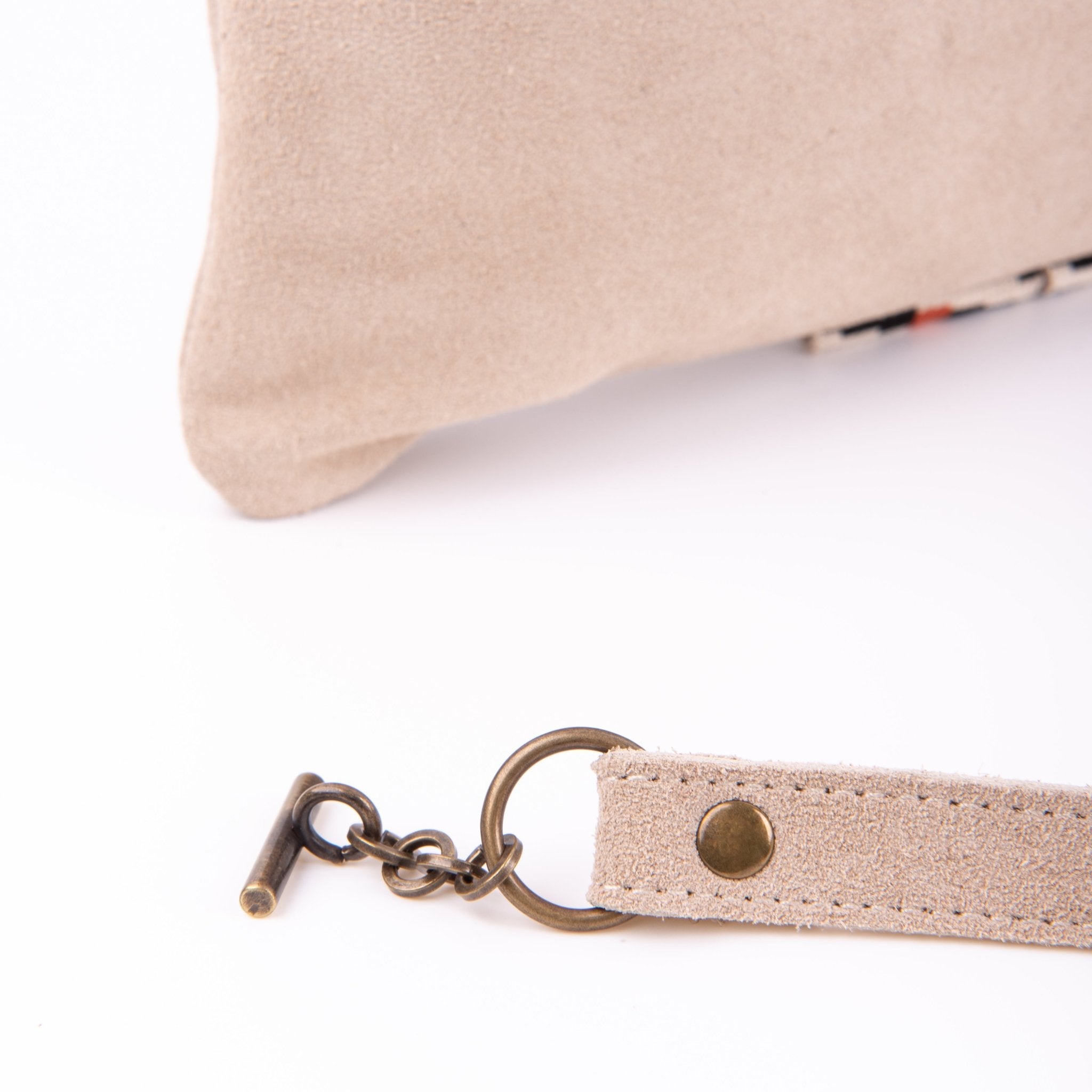 Ester camoscio+nastro boho naturale- piattina a tracolla in pelle beige - Marta Ray