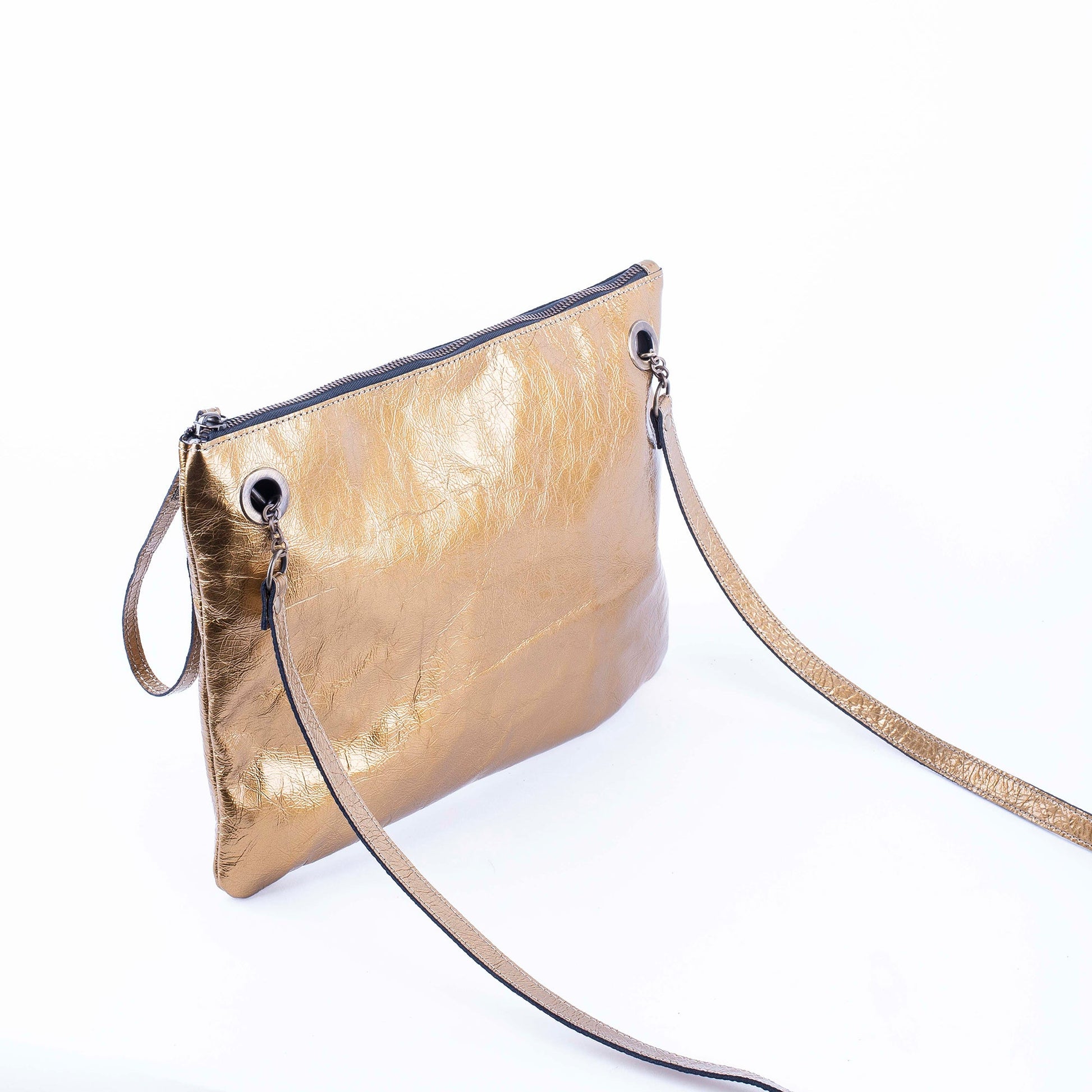 Ester vernice gold dust - piattina a tracolla in pelle dorata - Marta Ray