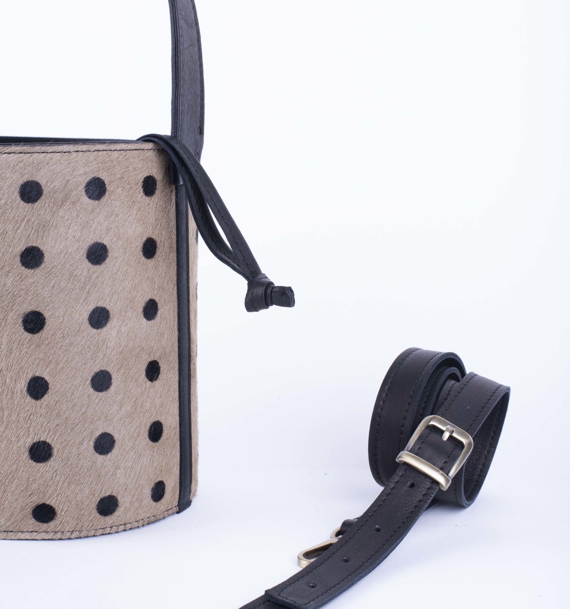 Fiona cavallino taupe a pois neri - secchiello a tracolla in pelle beige - Marta Ray