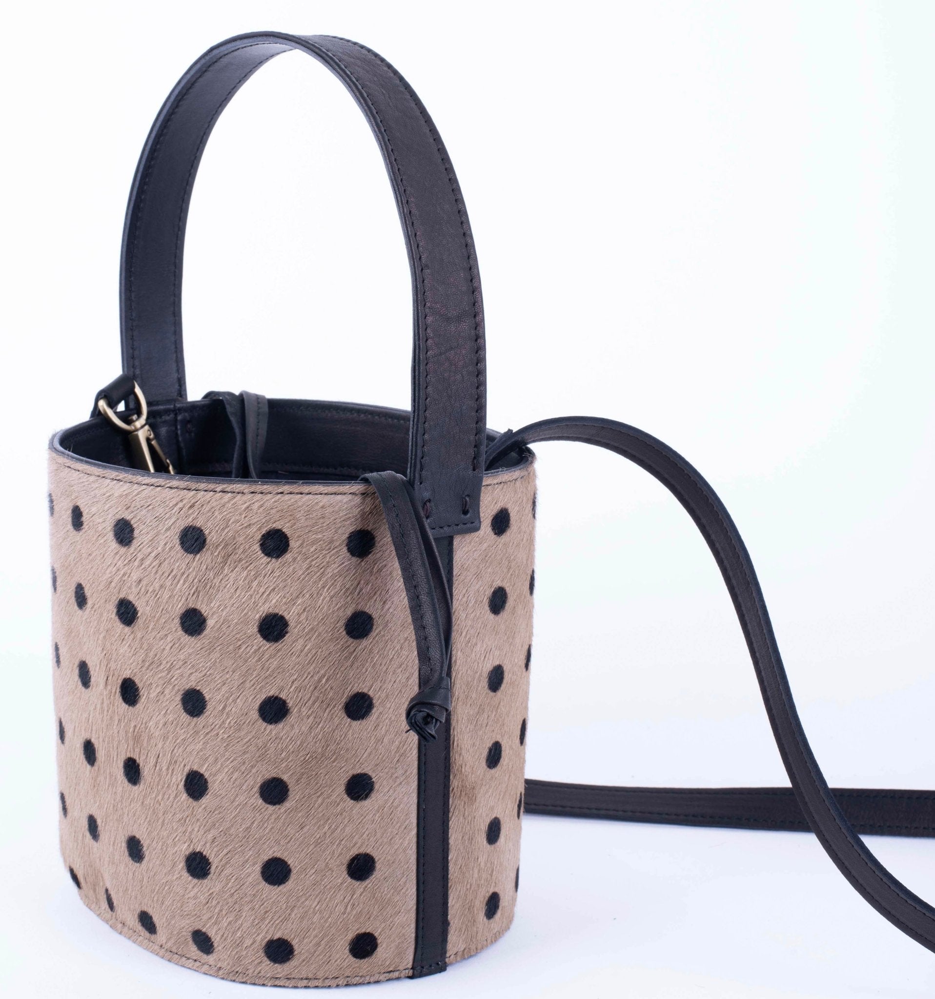 Fiona cavallino taupe a pois neri - secchiello a tracolla in pelle beige - Marta Ray