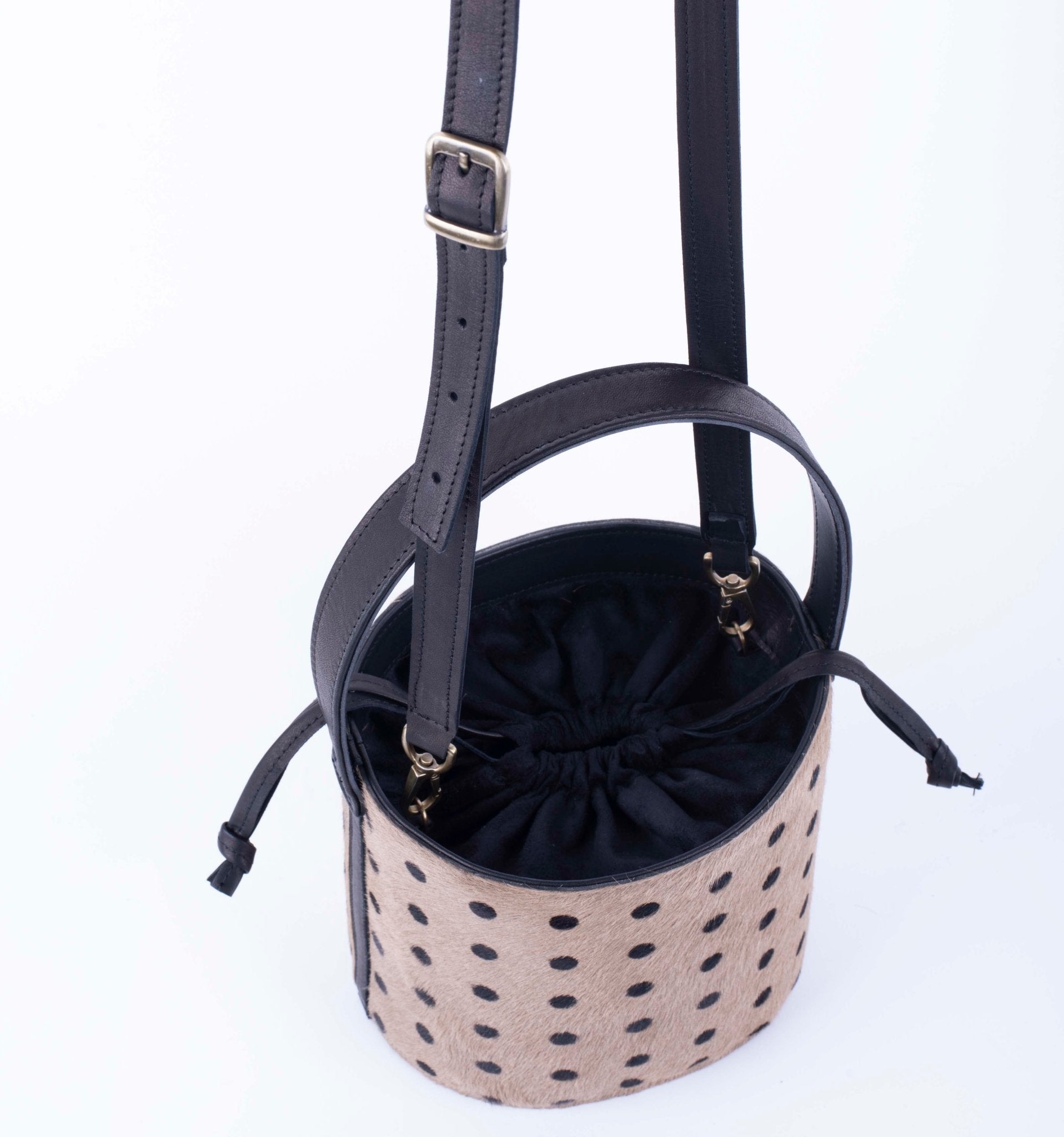 Fiona cavallino taupe a pois neri - secchiello a tracolla in pelle beige - Marta Ray