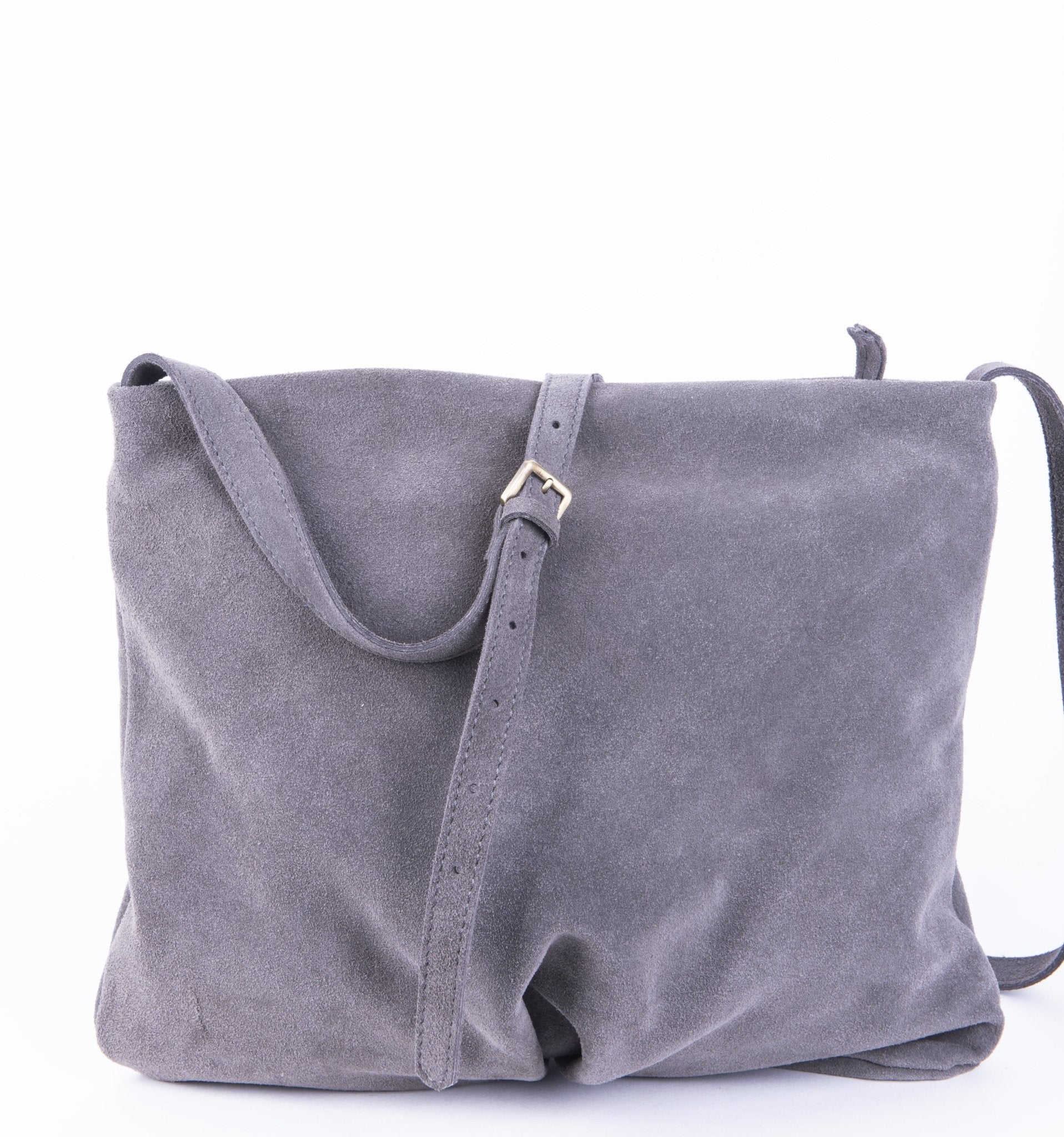 Fleta camoscio dark grey - piattina a tracolla in pelle grigia - Marta Ray