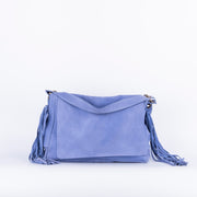 Floe long beach note d'oriente - borsa frangie a tracolla e spalla in pelle blu - Marta Ray