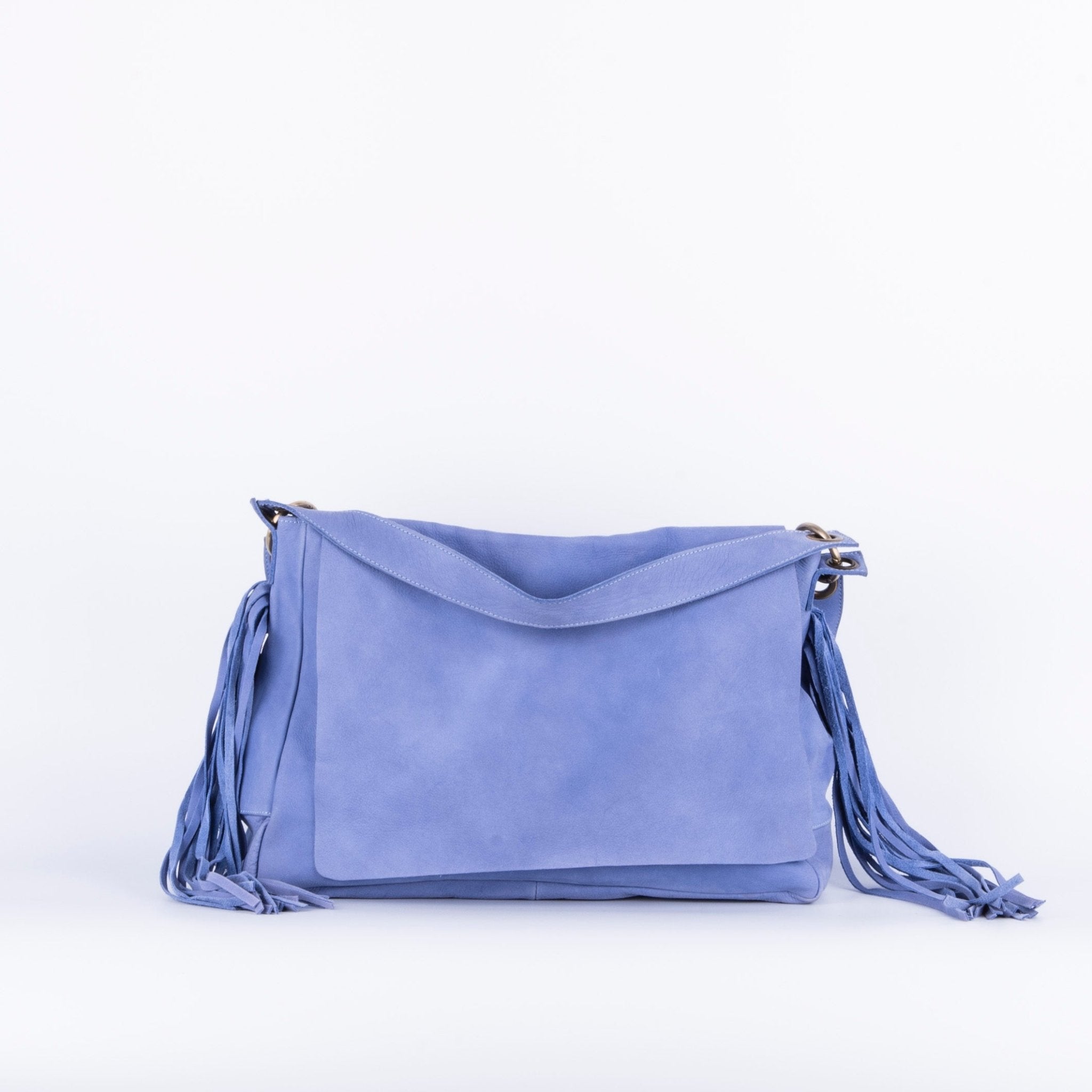 Floe long beach note d'oriente - borsa frangie a tracolla e spalla in pelle blu - Marta Ray