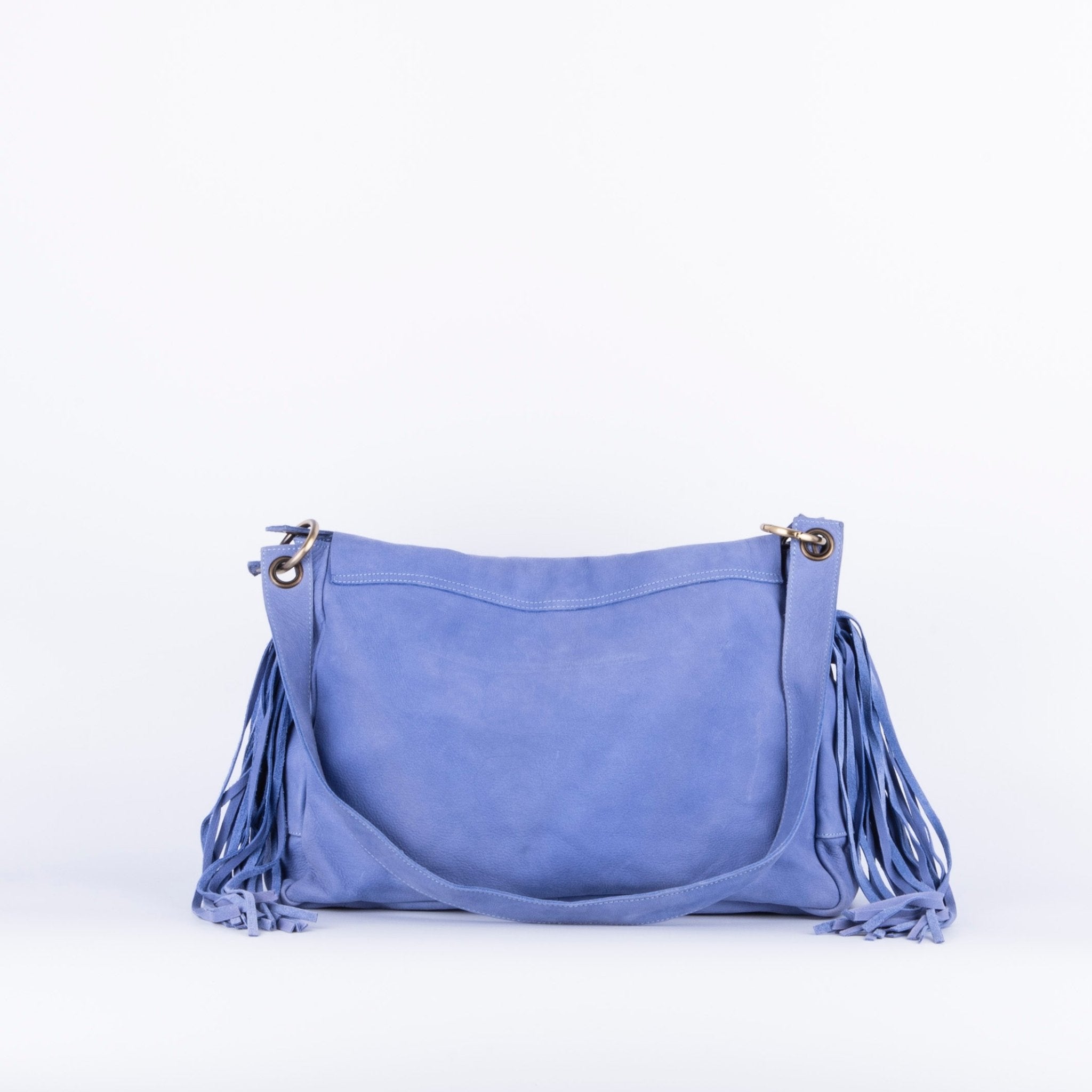 Floe long beach note d'oriente - borsa frangie a tracolla e spalla in pelle blu - Marta Ray