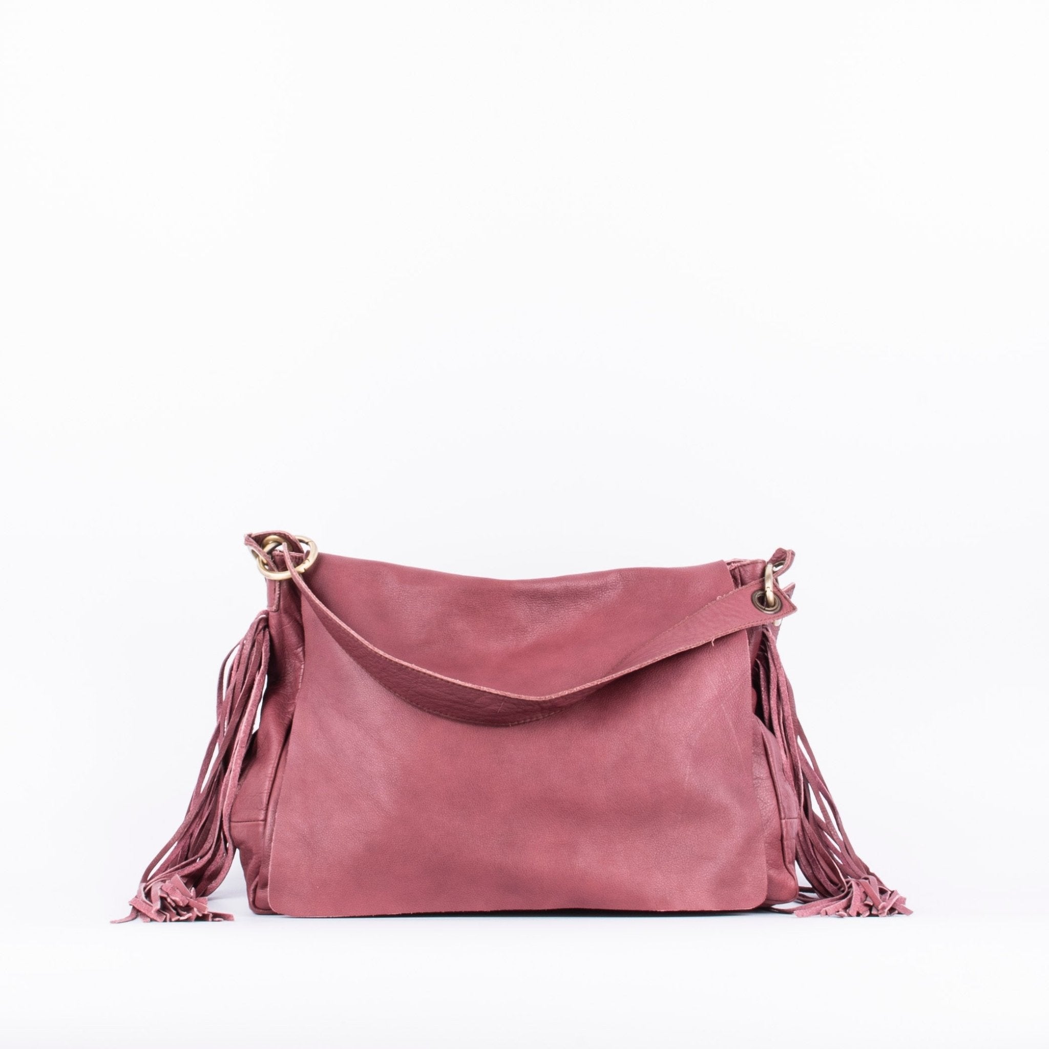 Floe mousse amaranto - borsa frangie a spalla in pelle bordo - Marta Ray