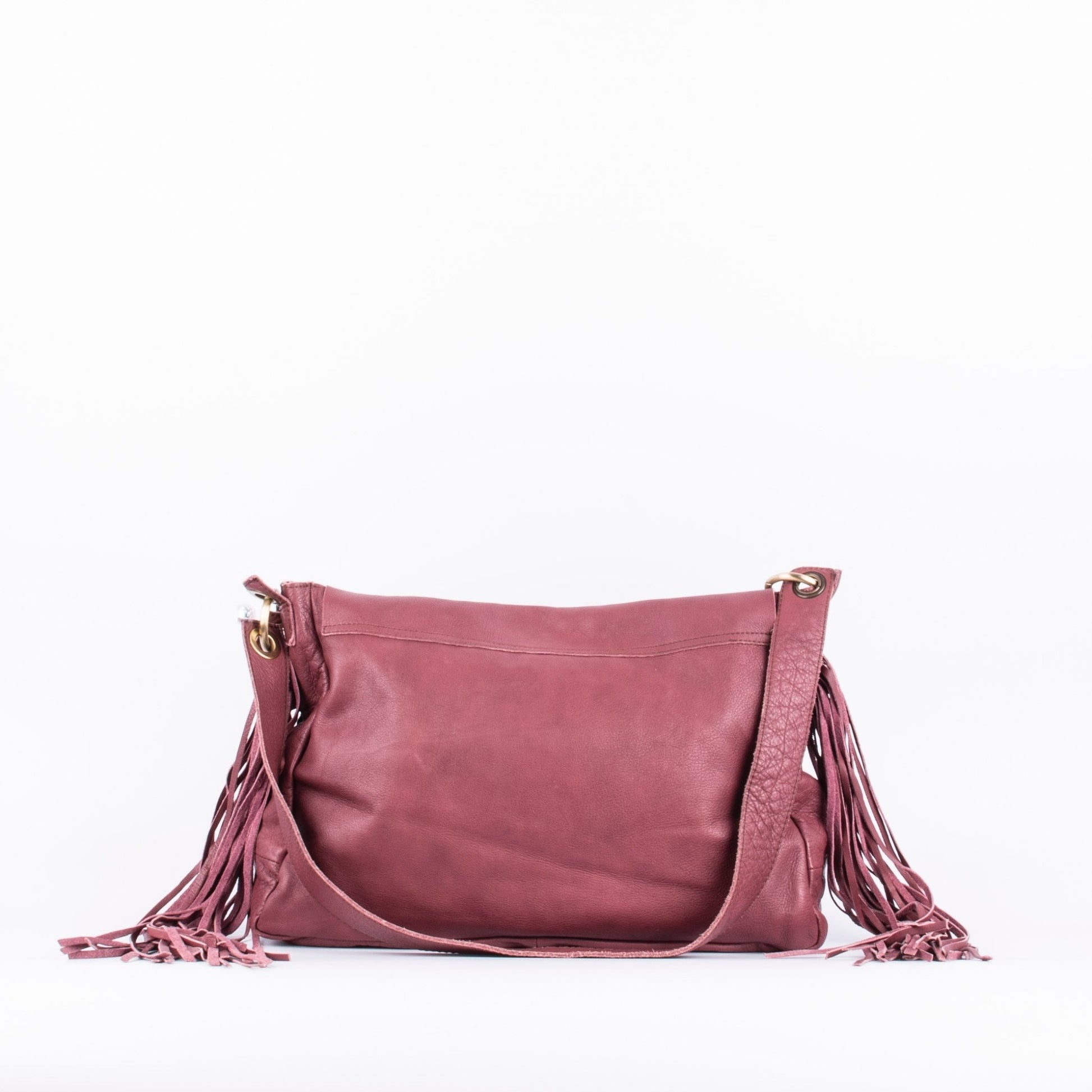 Floe mousse amaranto - borsa frangie a spalla in pelle bordo - Marta Ray