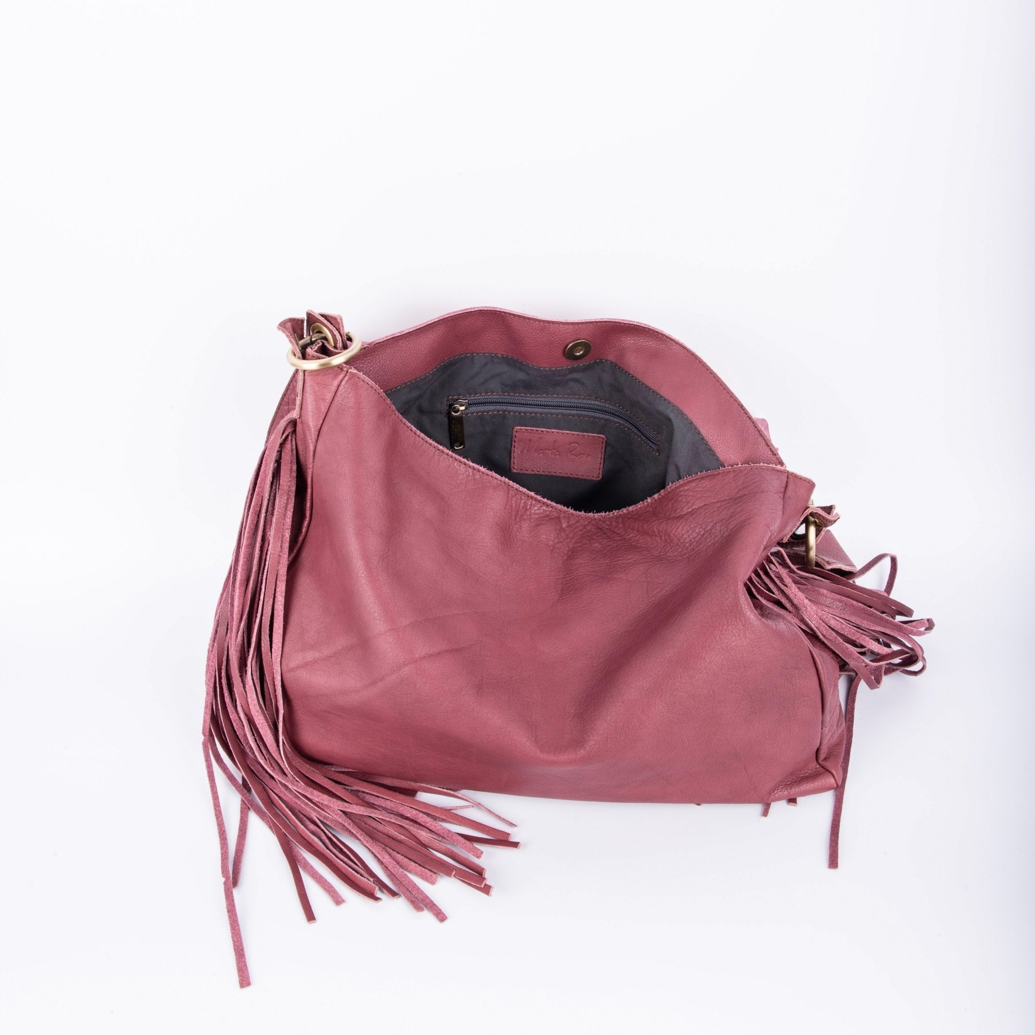 Floe mousse amaranto - borsa frangie a spalla in pelle bordo - Marta Ray