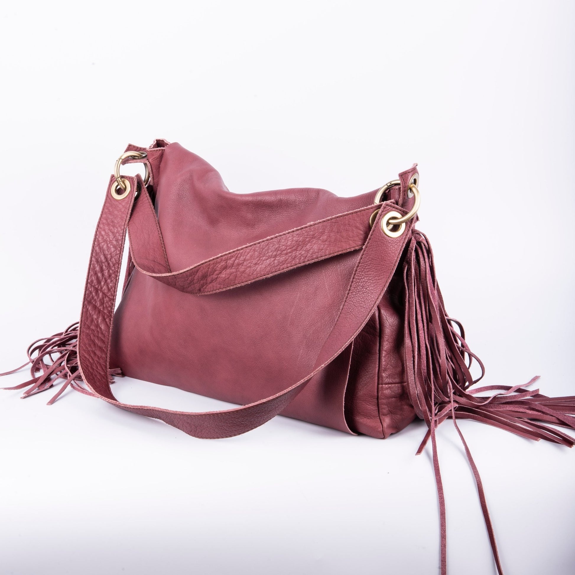 Floe mousse amaranto - borsa frangie a spalla in pelle bordo - Marta Ray