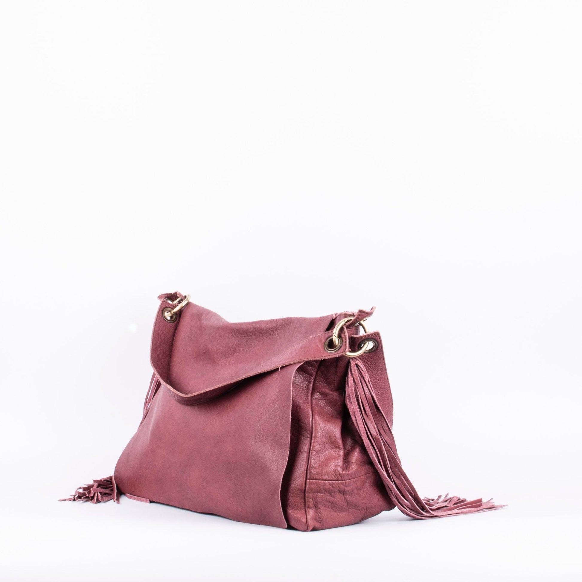 Floe mousse amaranto - borsa frangie a spalla in pelle bordo - Marta Ray