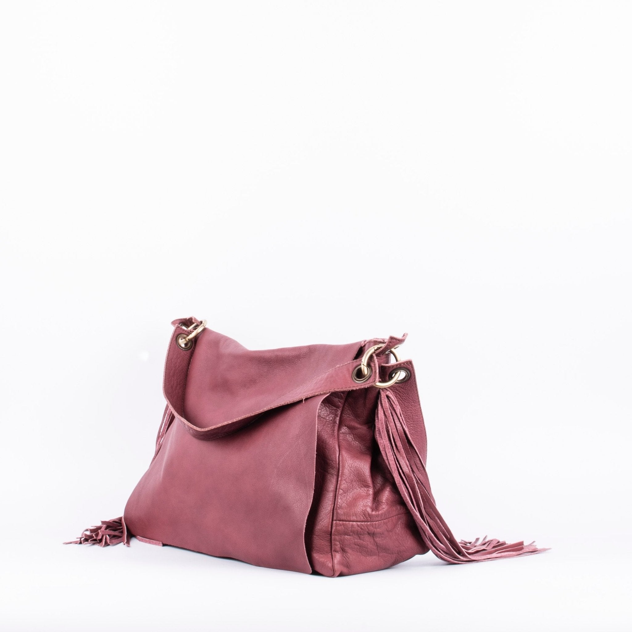 Floe mousse amaranto - borsa frangie a spalla in pelle bordo - Marta Ray