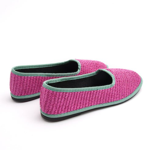 Friulana sacchetto rafia fucsia nastro giada - Marta Ray