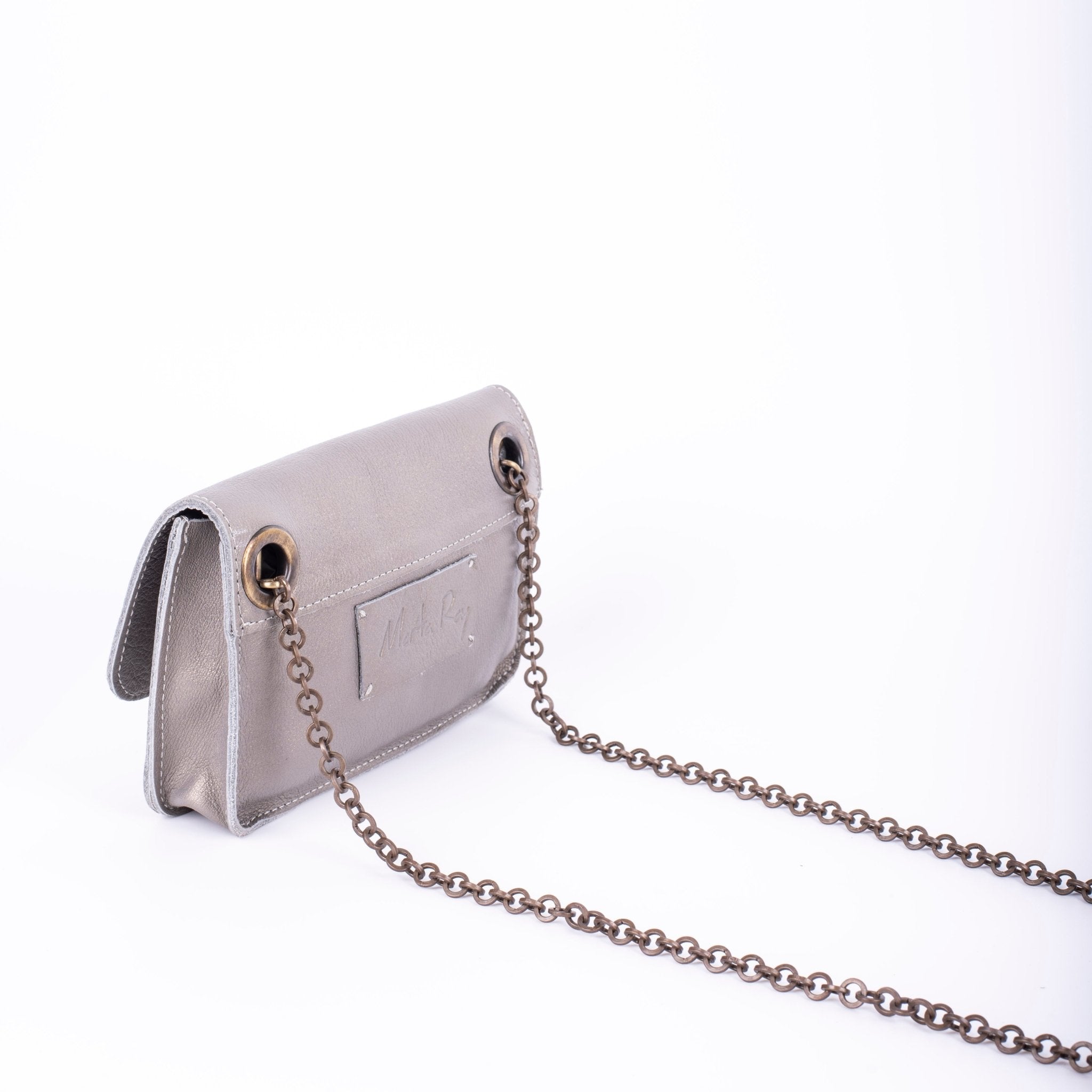 Funny mousse perlato canna di fucile - pochette in pelle argentata - Marta Ray