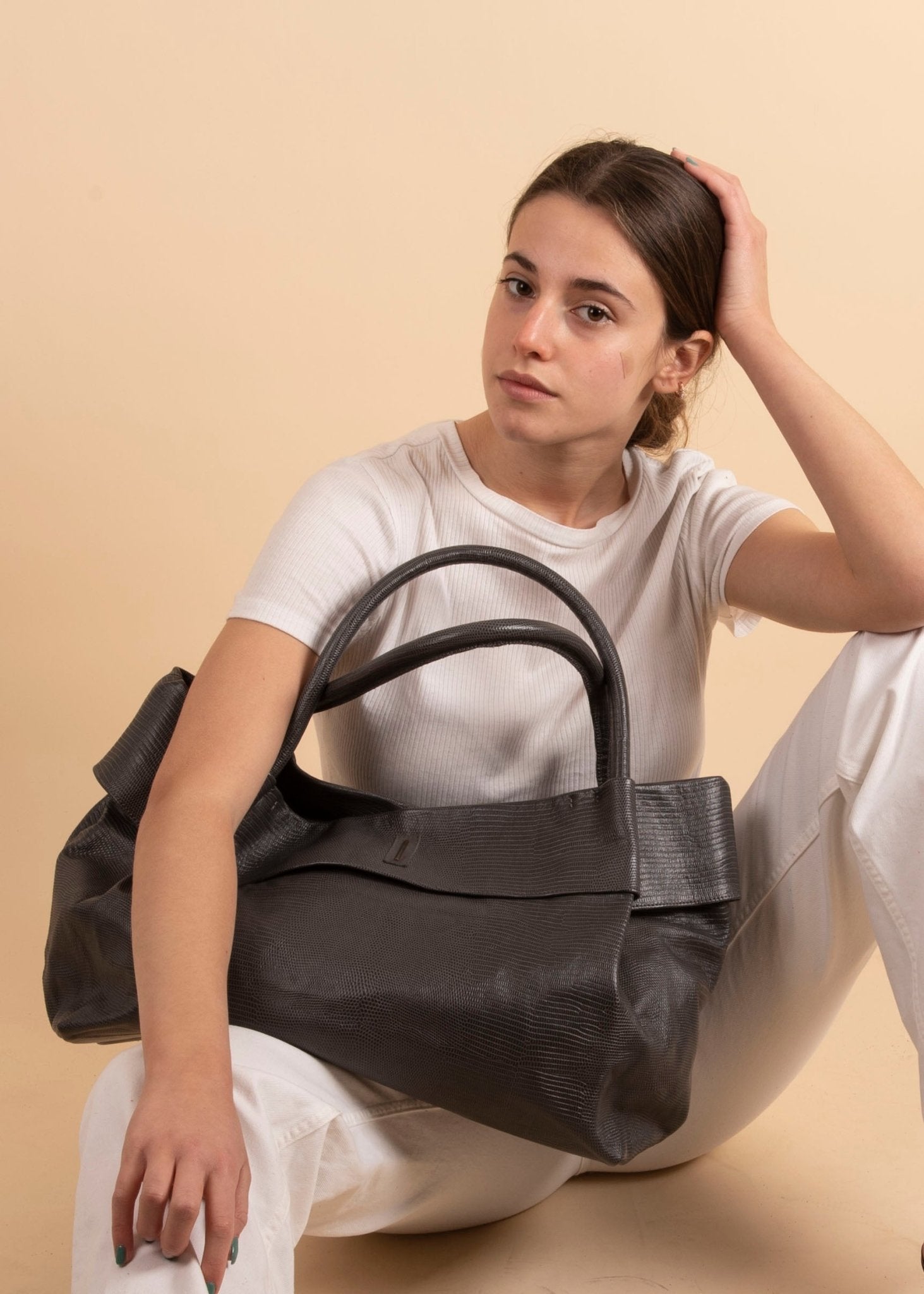 Grace altheyus grigio - borsa a spalla grande in pelle grigia - Marta Ray