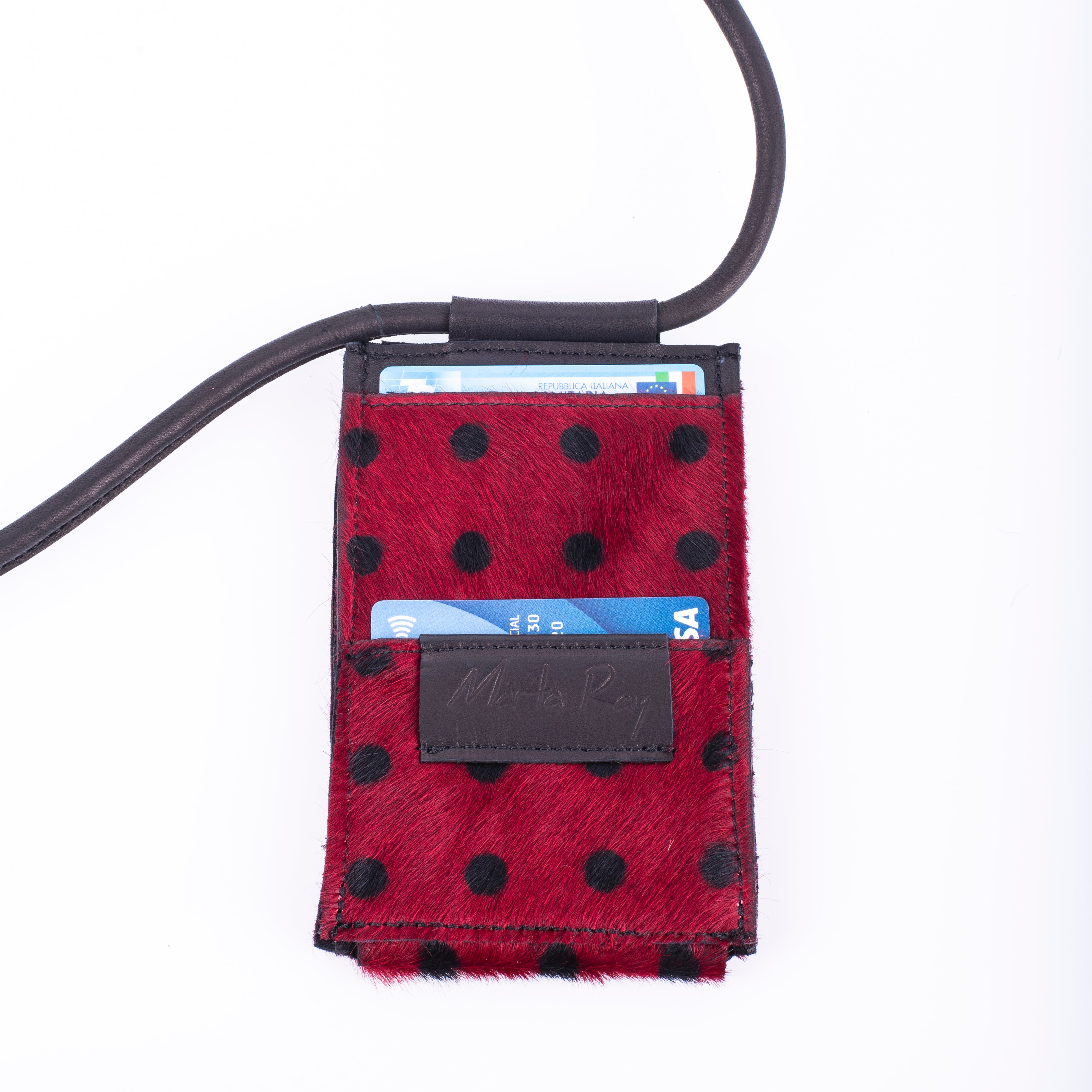 Ilde red pony with large polka dots - mobile phone holder in red pony with polka dots