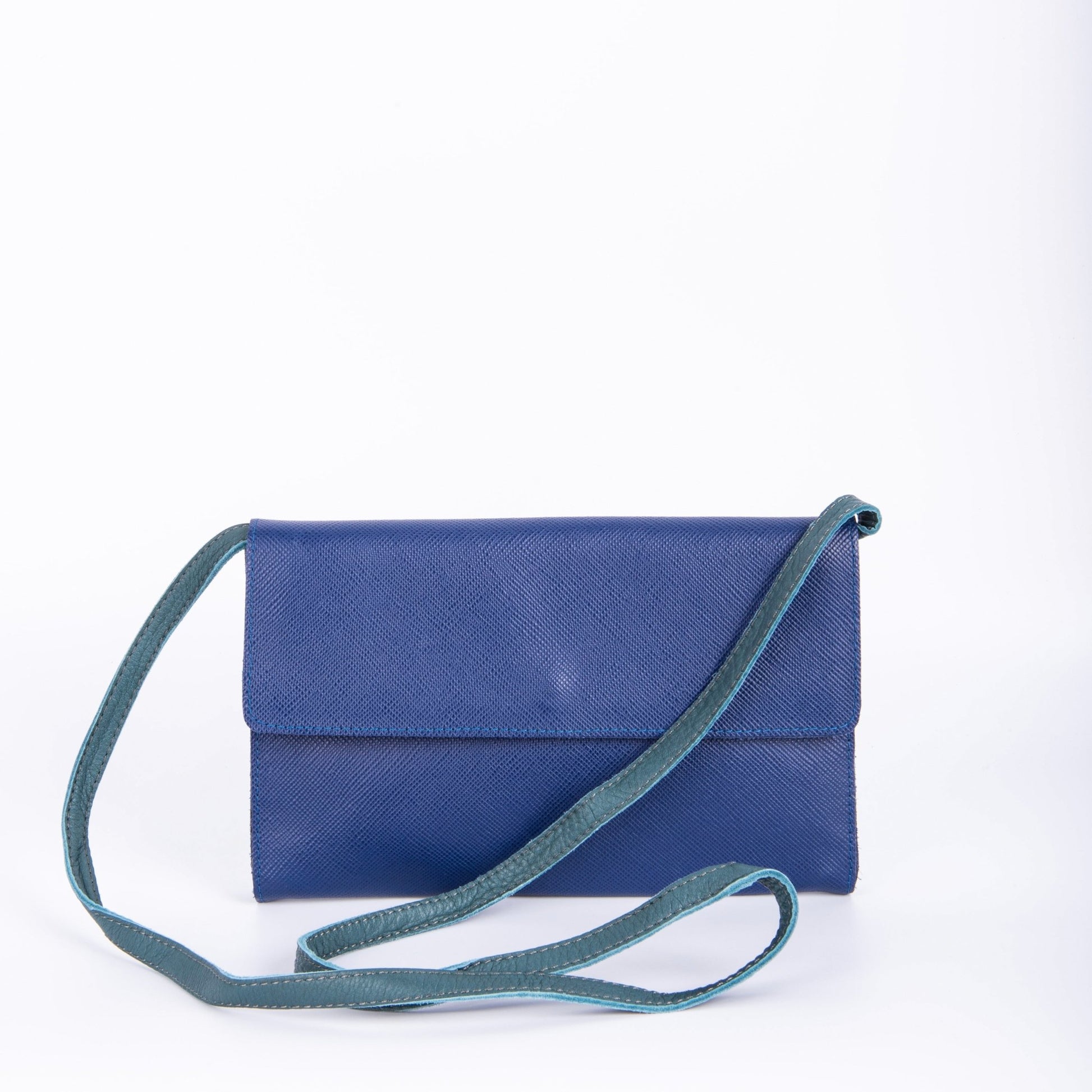 Isabell saffiano blu notte - pochette in pelle blu - Marta Ray